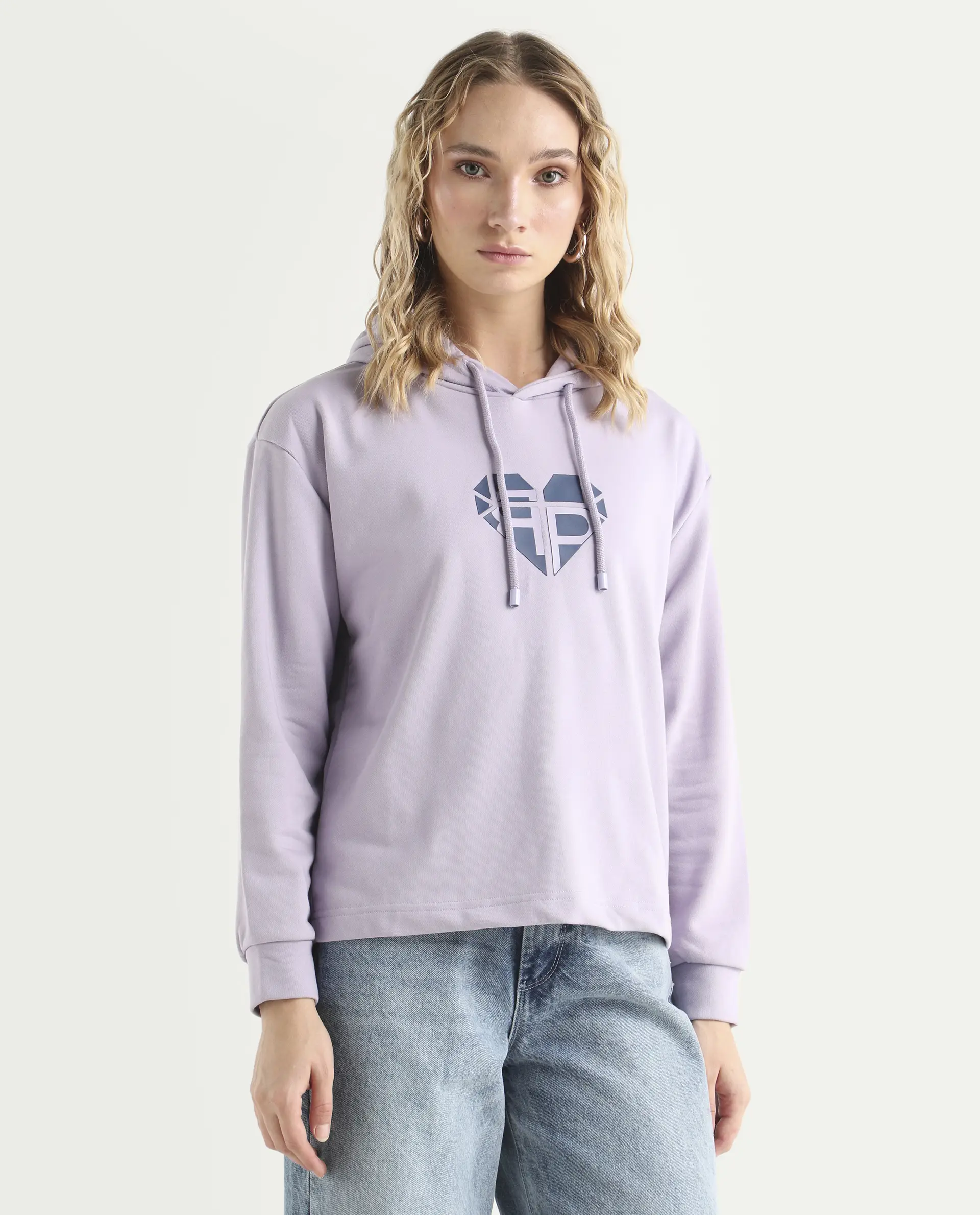 Rareism Women's Blacher Pastel Purple Polyester Blend Hooded Graphic Print Regular Fit Sweatshirt - Image 6