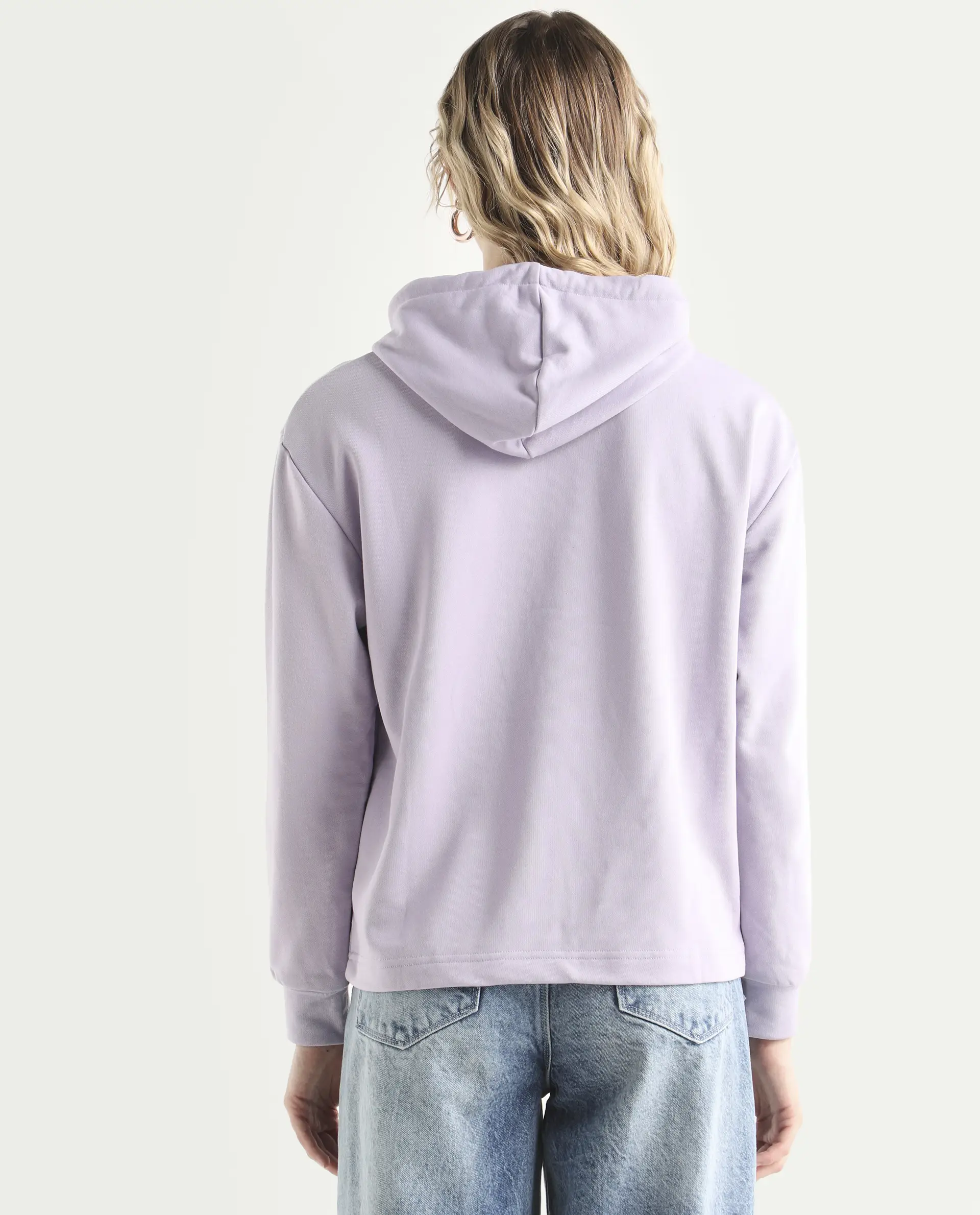 Rareism Women's Blacher Pastel Purple Polyester Blend Hooded Graphic Print Regular Fit Sweatshirt - Image 7