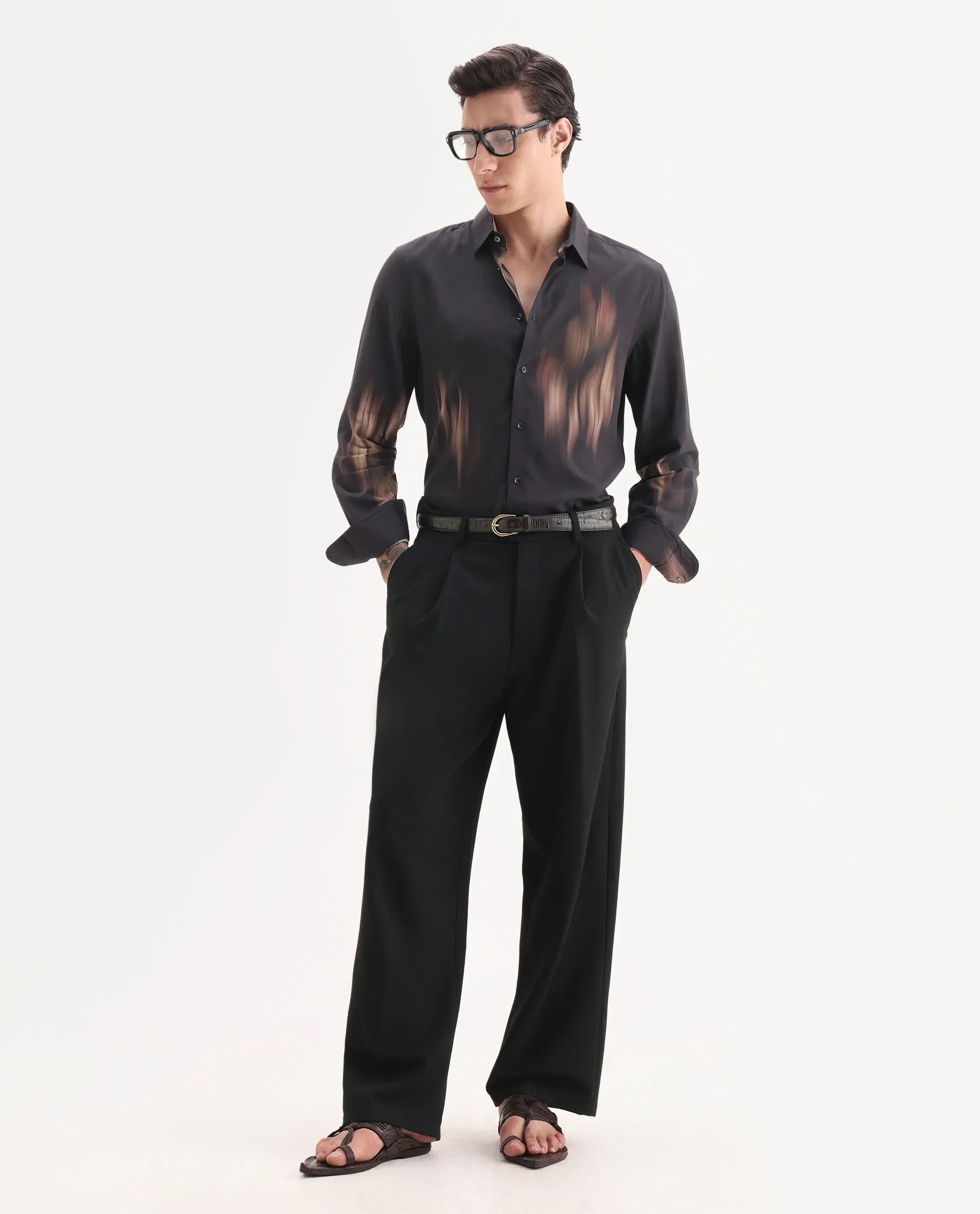 Rare Rabbit Men's Blade Black Viscose Fabric Full Sleeve Collared Neck Abstract Print Shirt - Image 2