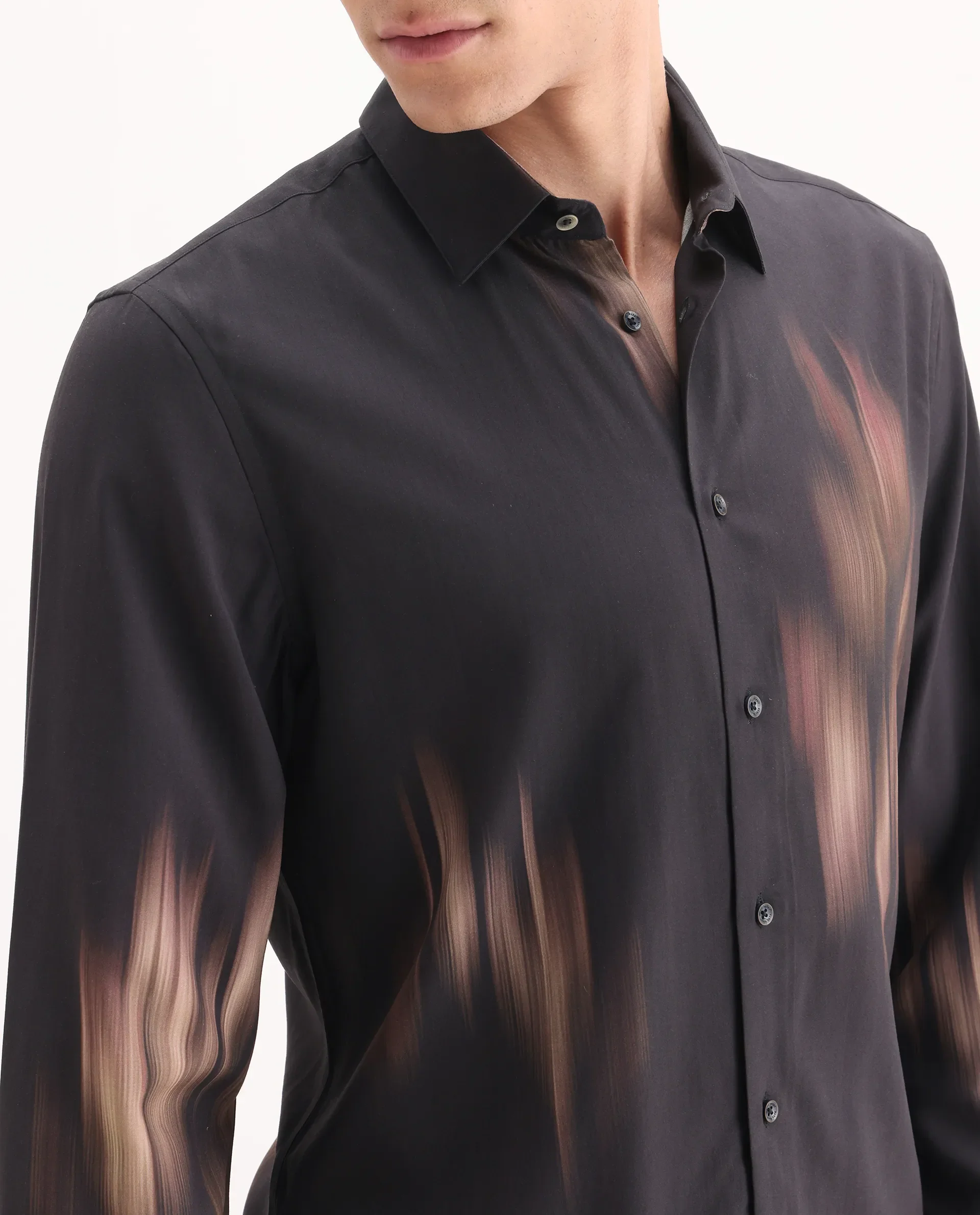 Rare Rabbit Men's Blade Black Viscose Fabric Full Sleeve Collared Neck Abstract Print Shirt - Image 3