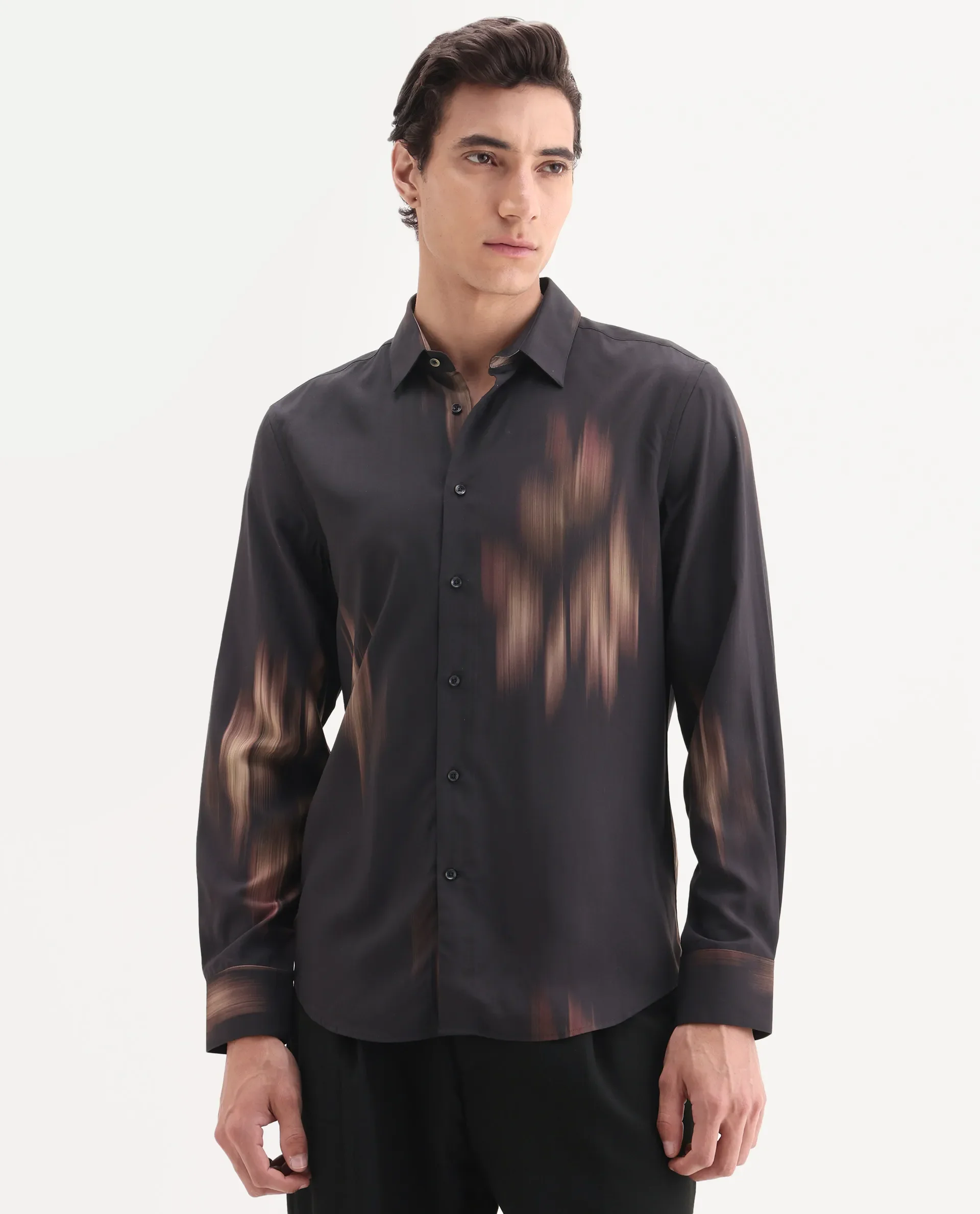Rare Rabbit Men's Blade Black Viscose Fabric Full Sleeve Collared Neck Abstract Print Shirt - Image 4