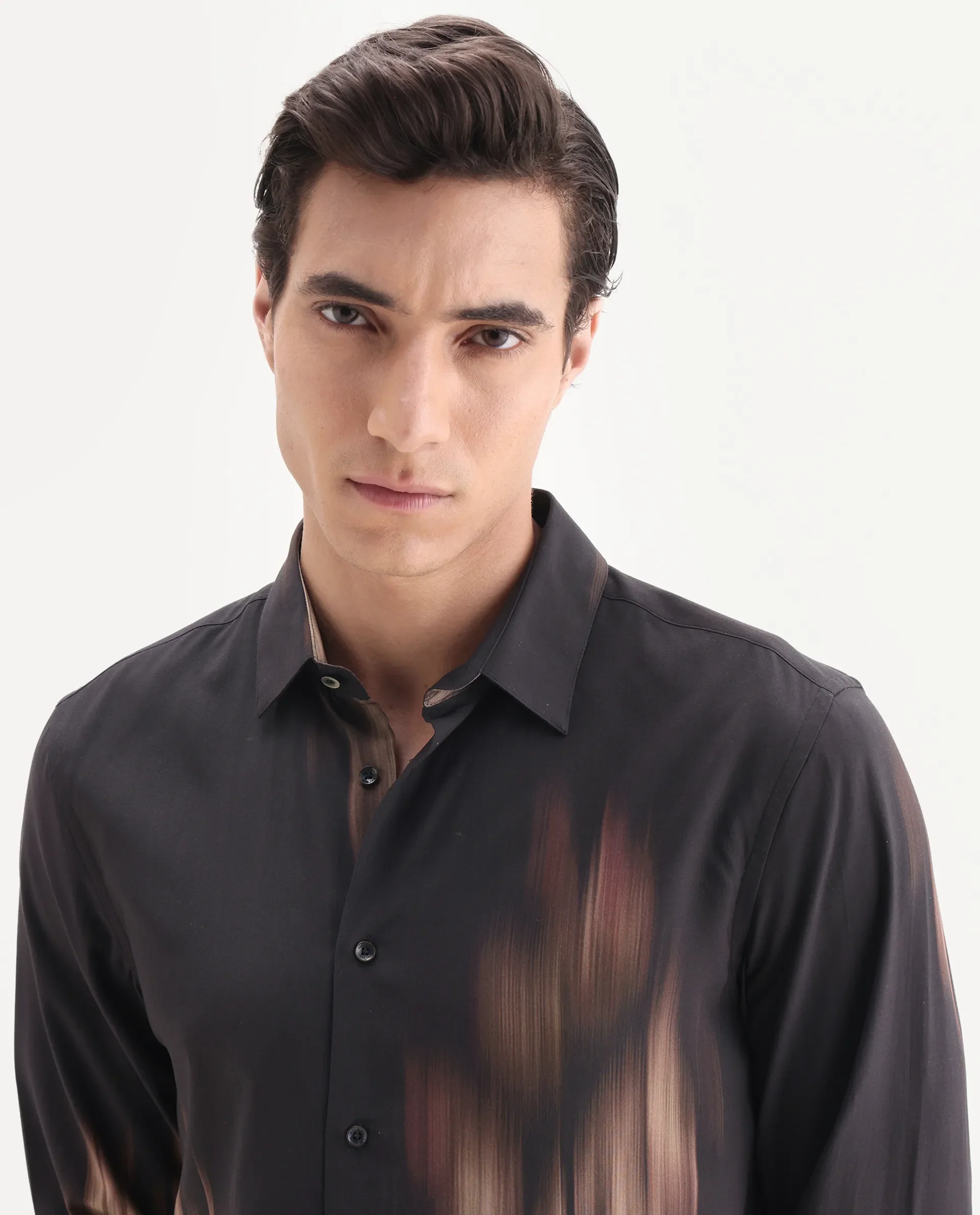 Rare Rabbit Men's Blade Black Viscose Fabric Full Sleeve Collared Neck Abstract Print Shirt - Image 6