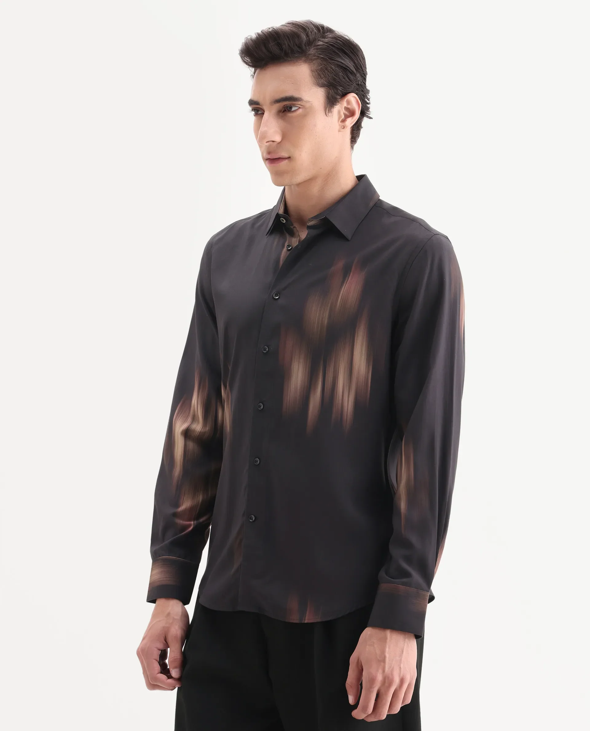 Rare Rabbit Men's Blade Black Viscose Fabric Full Sleeve Collared Neck Abstract Print Shirt - Image 7