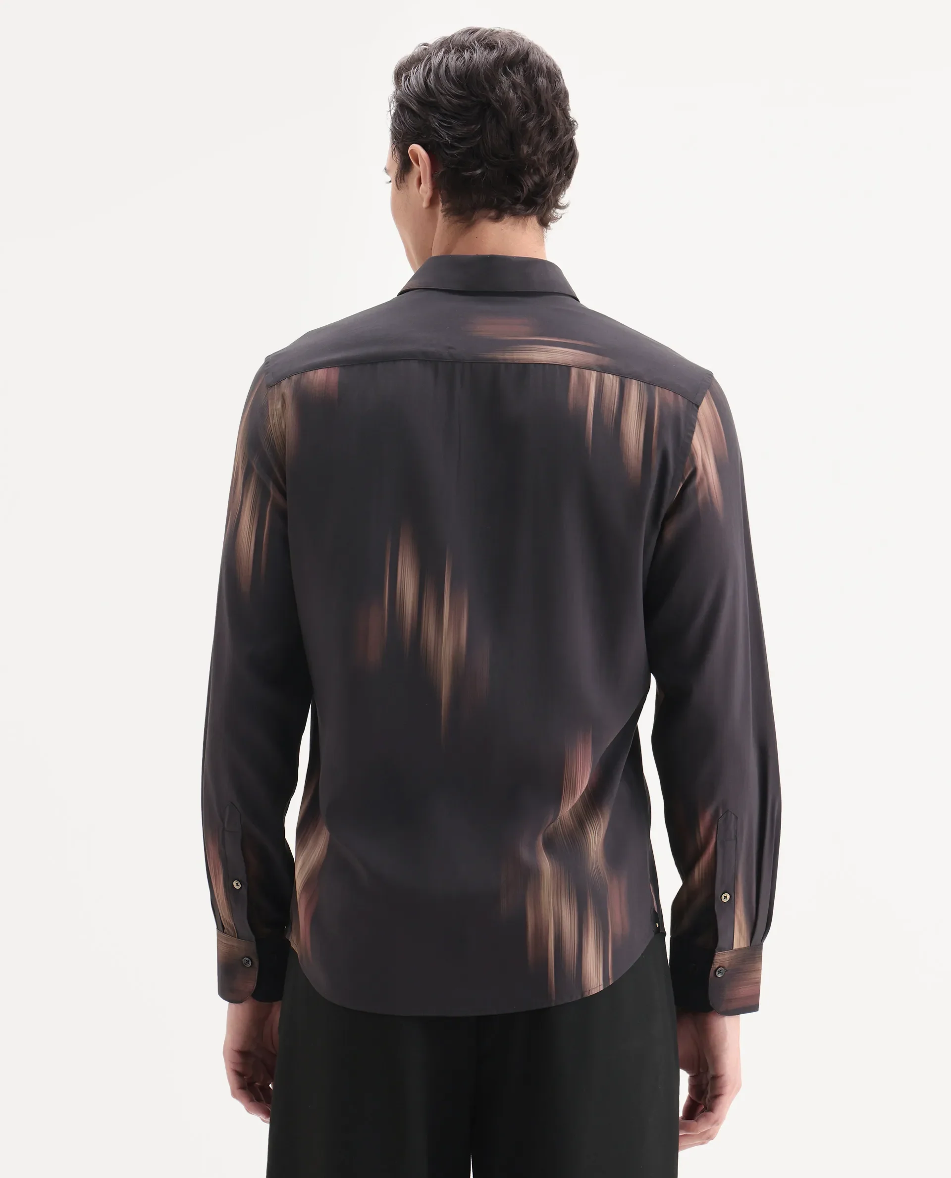 Rare Rabbit Men's Blade Black Viscose Fabric Full Sleeve Collared Neck Abstract Print Shirt - Image 8