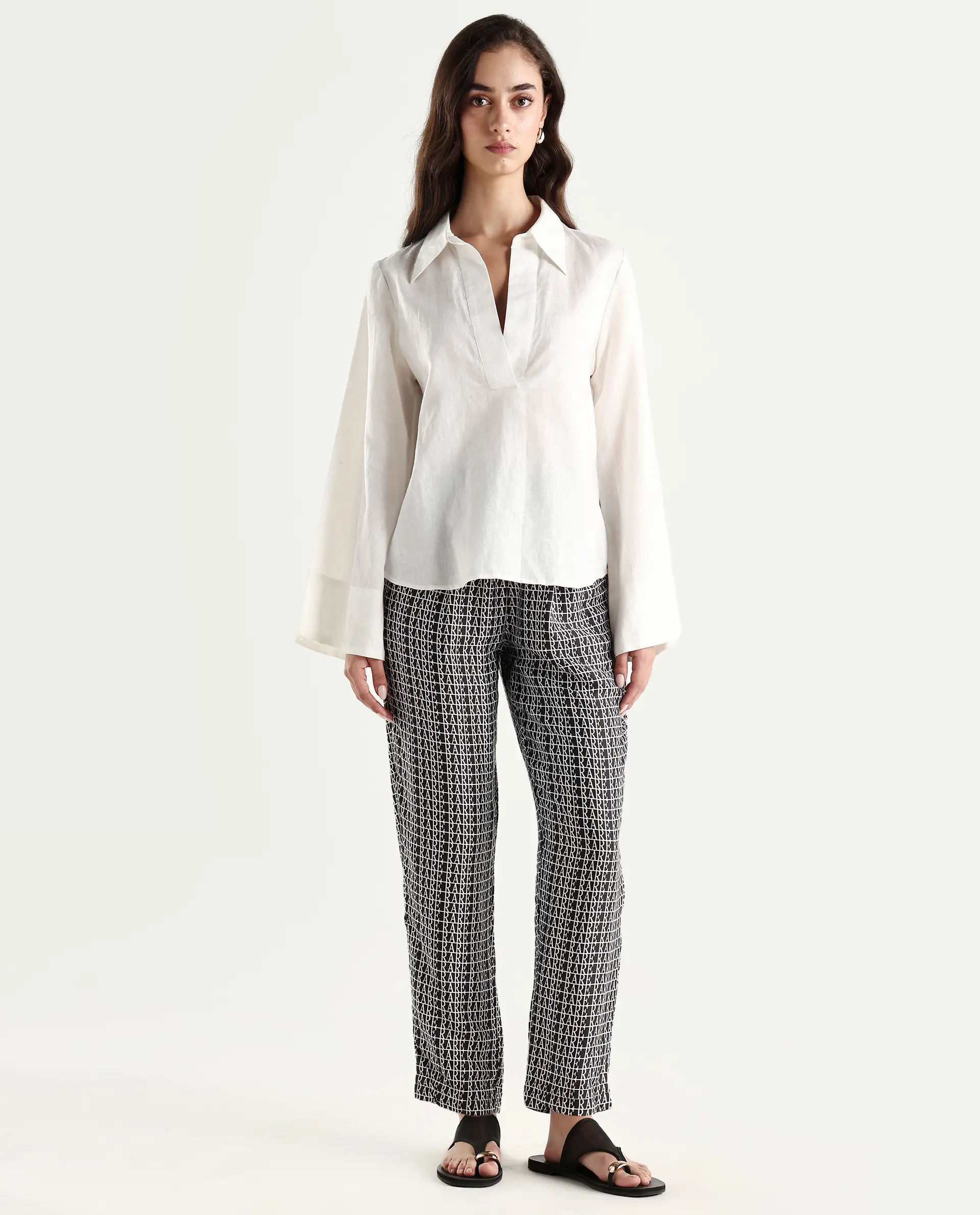 Rareism Women's Blakey Black Modal Blend Graphic Print Ankle Length Tailored Trouser - Image 3
