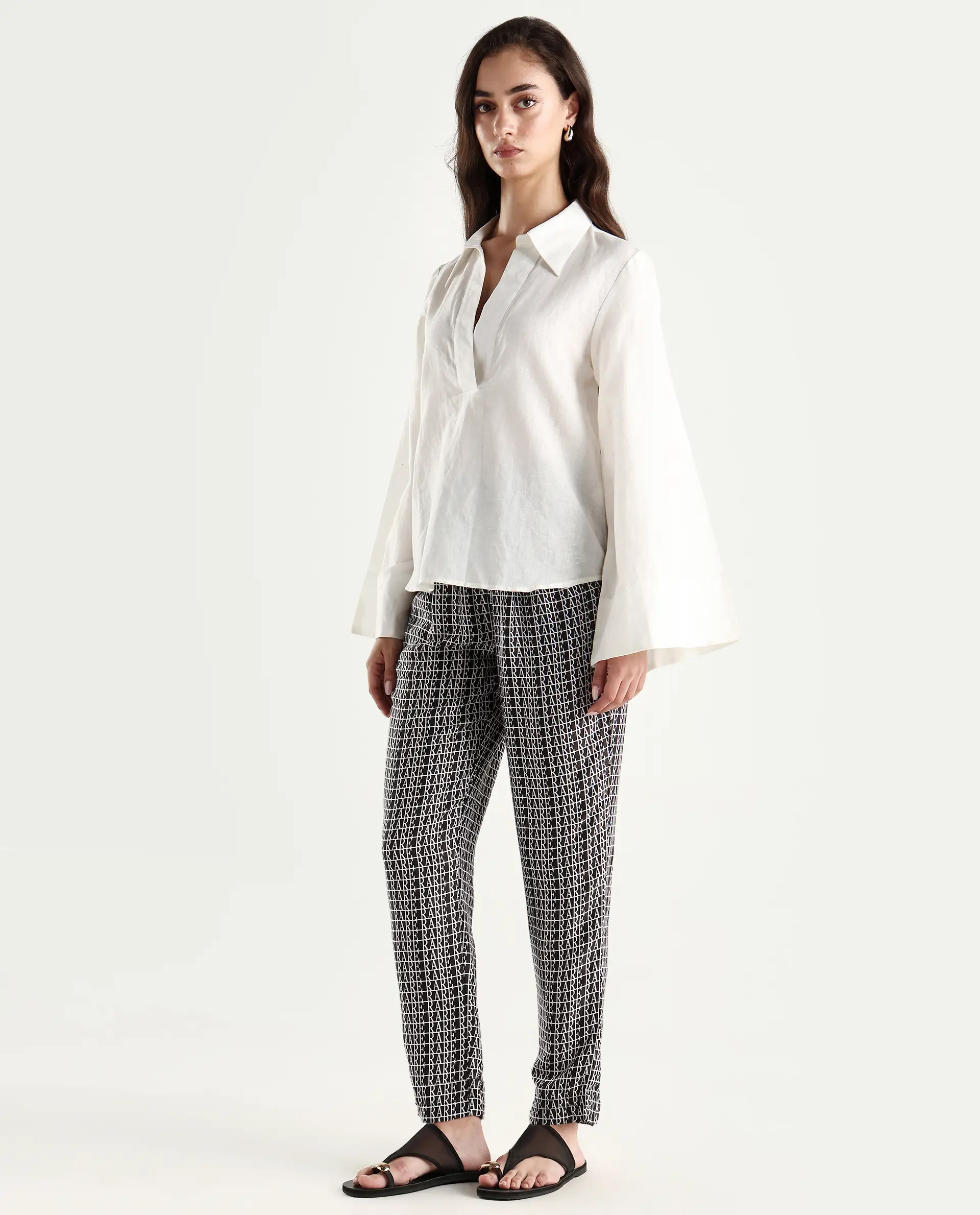 Rareism Women's Blakey Black Modal Blend Graphic Print Ankle Length Tailored Trouser - Image 6