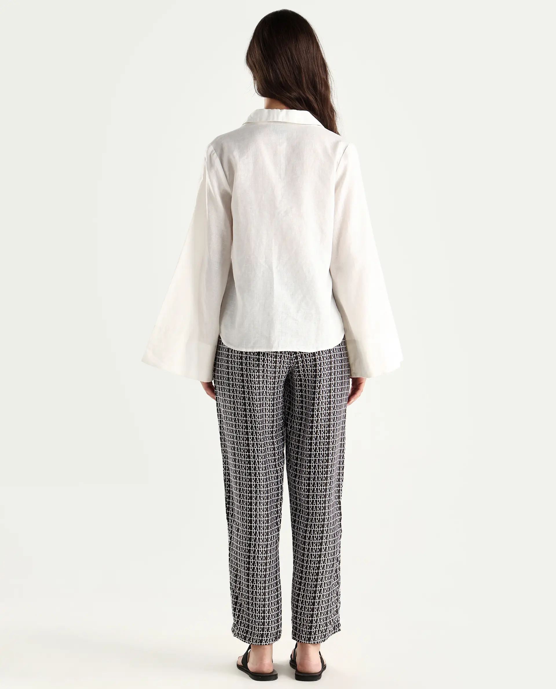 Rareism Women's Blakey Black Modal Blend Graphic Print Ankle Length Tailored Trouser - Image 7