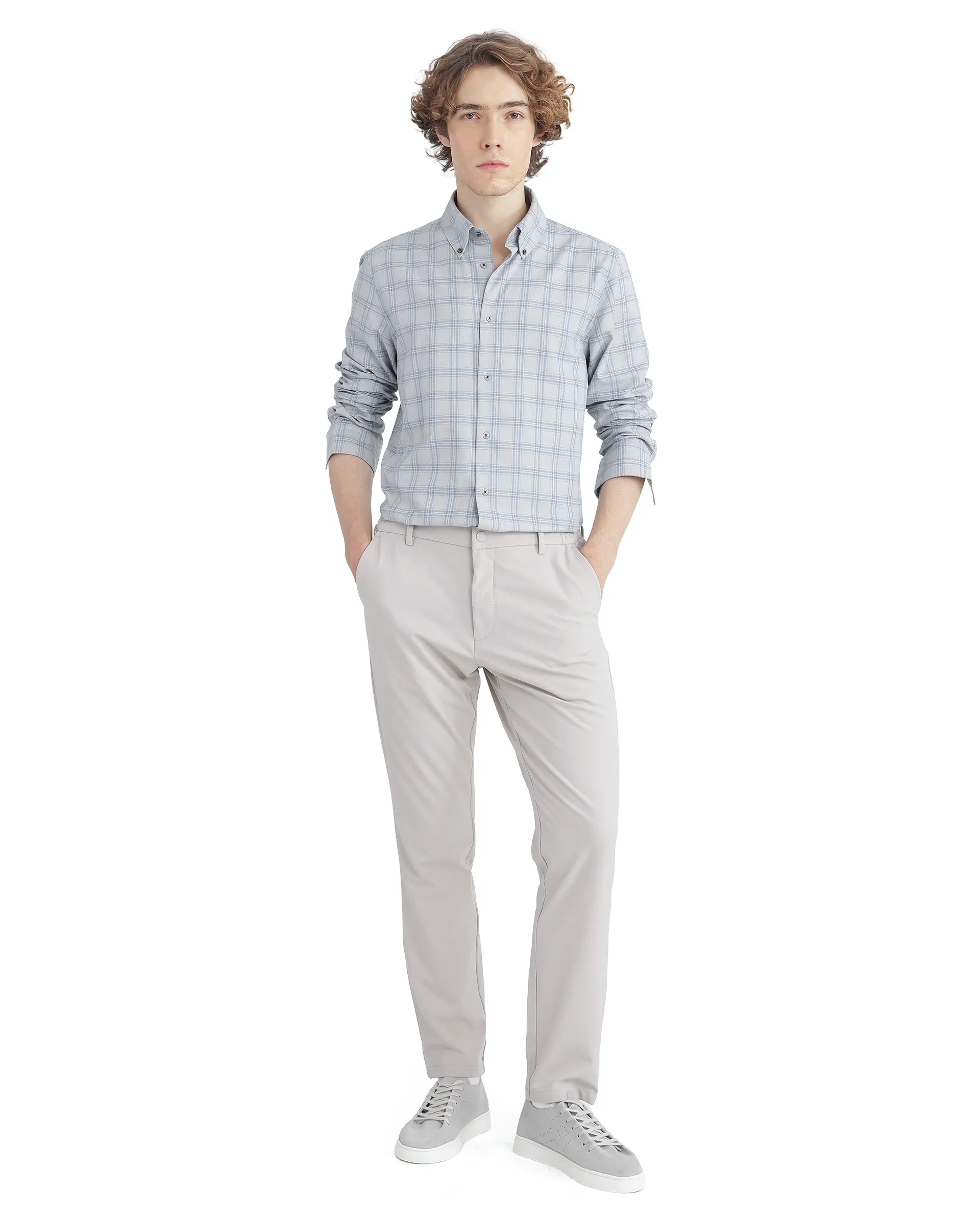 Rare Rabbit Men's Blase Light Grey Checked Print Regular Fit Full Sleeve Collared Shirt - Image 6