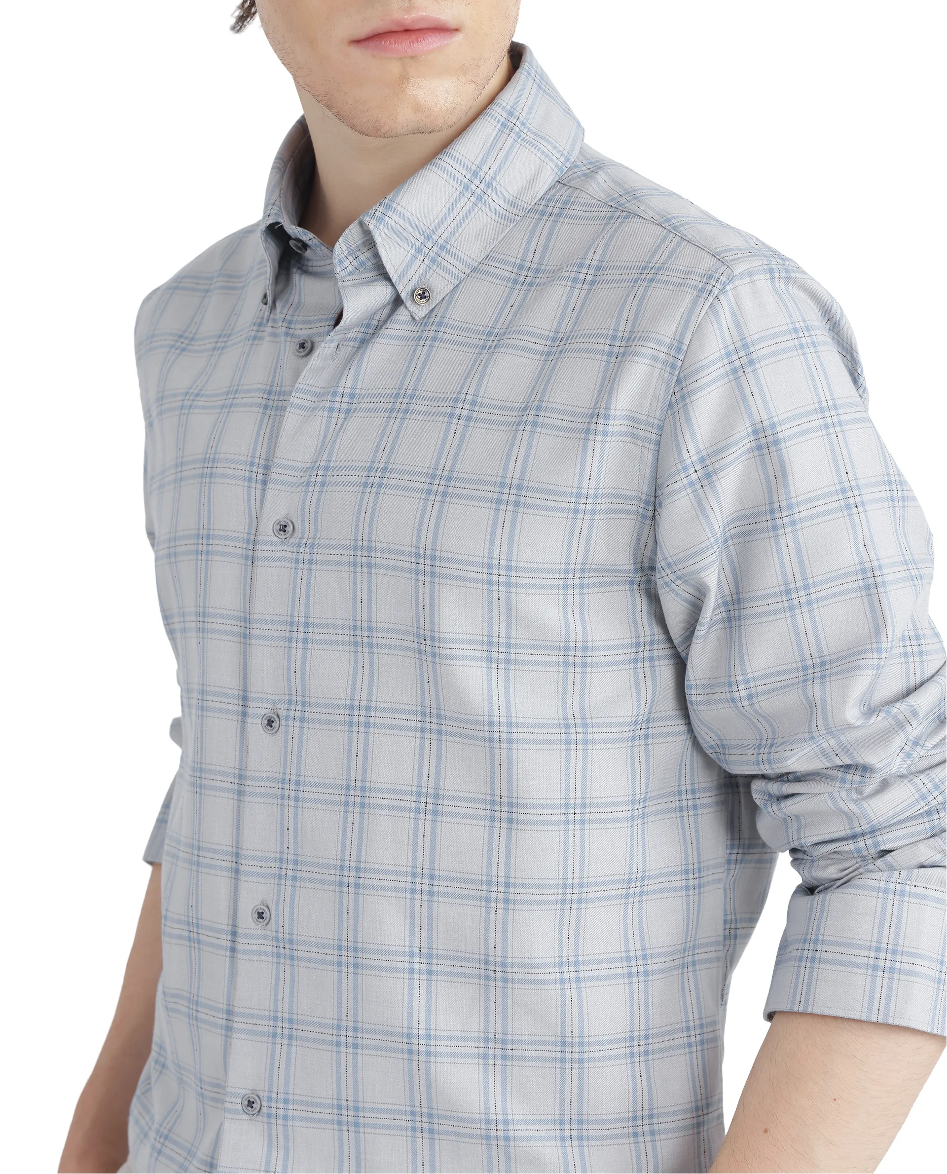 Rare Rabbit Men's Blase Light Grey Checked Print Regular Fit Full Sleeve Collared Shirt - Image 7