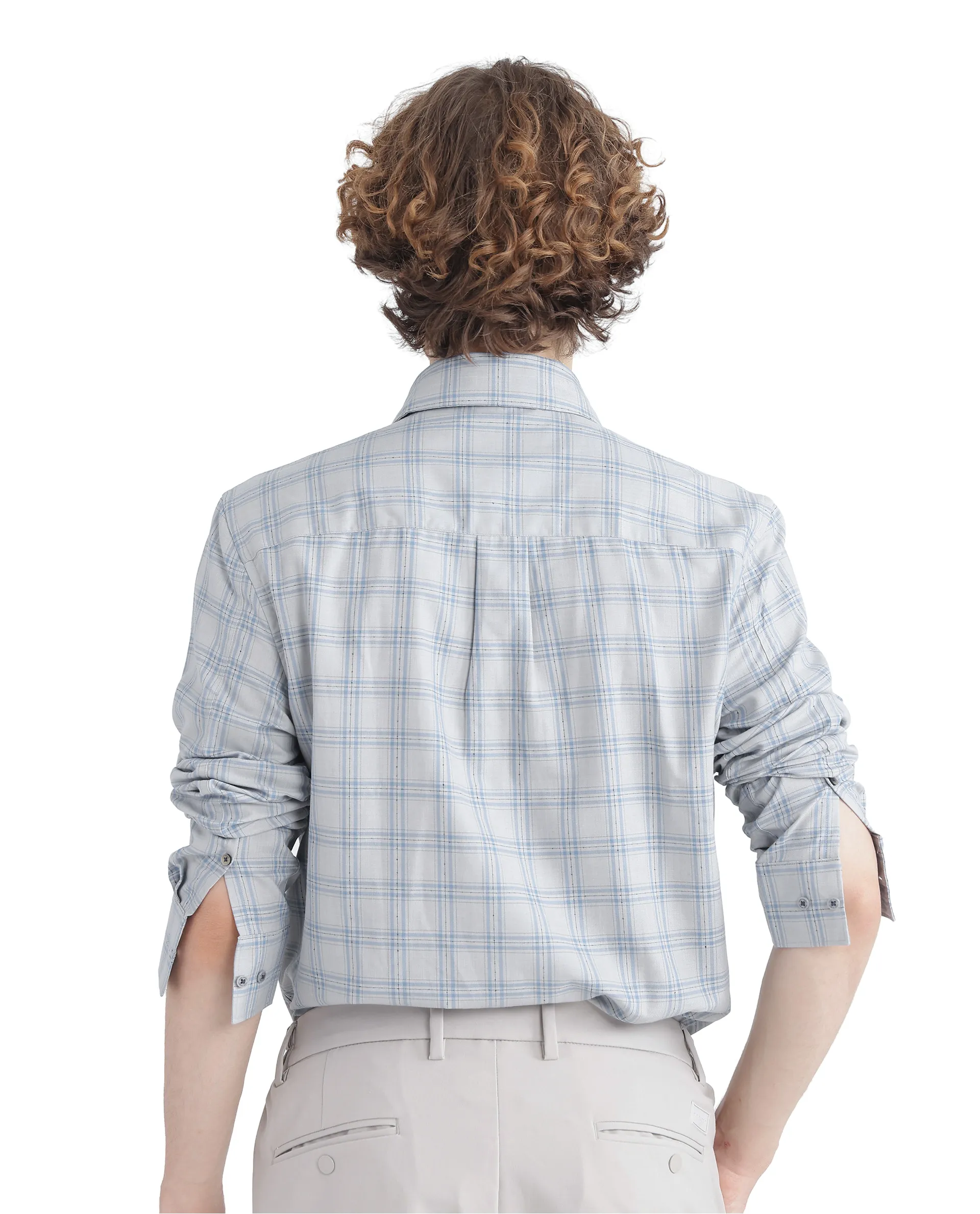 Rare Rabbit Men's Blase Light Grey Checked Print Regular Fit Full Sleeve Collared Shirt - Image 8