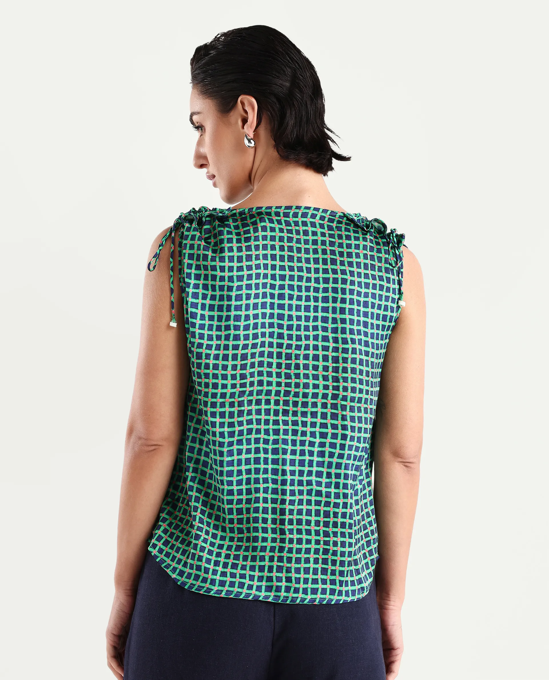 Rareism Women's Blaze Green Polyester Boat Neck Geometric Print Sleeveless Regular Fit Top - Image 7