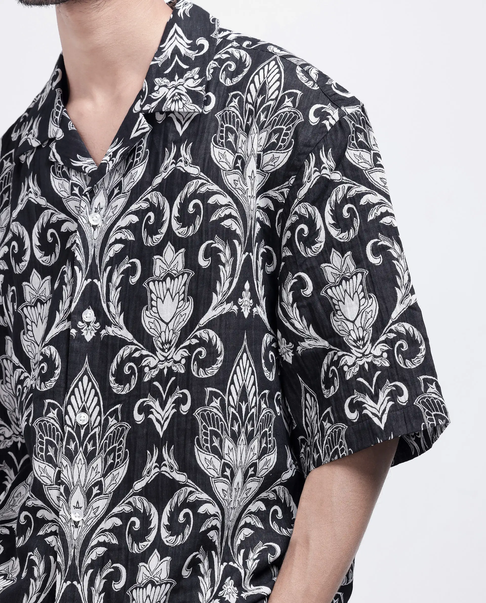 Rare Rabbit Men's Ble Black Cotton Blend Printed Boxy Fit Half Sleeve Cuban Collar Shirt - Image 4
