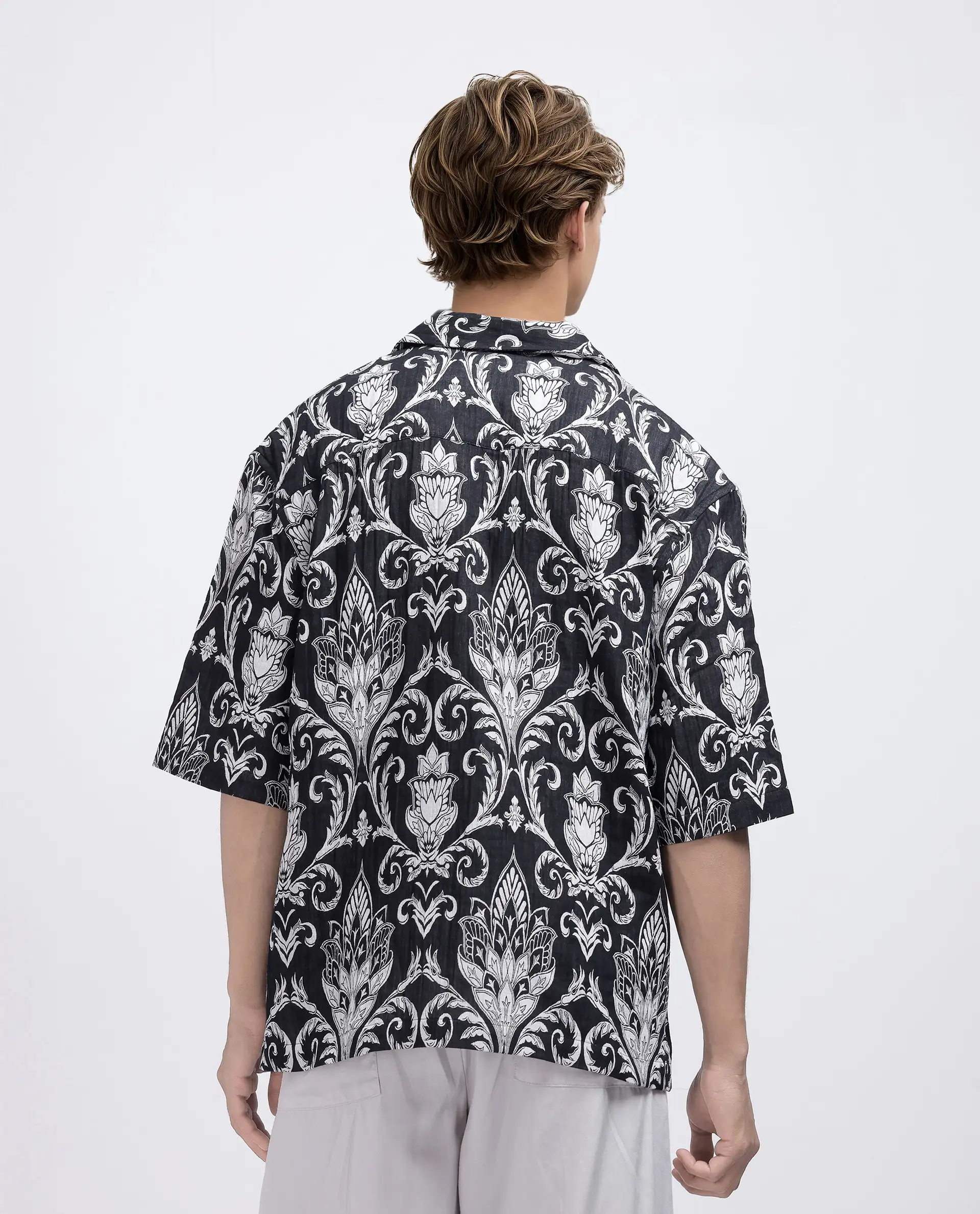 Rare Rabbit Men's Ble Black Cotton Blend Printed Boxy Fit Half Sleeve Cuban Collar Shirt - Image 5