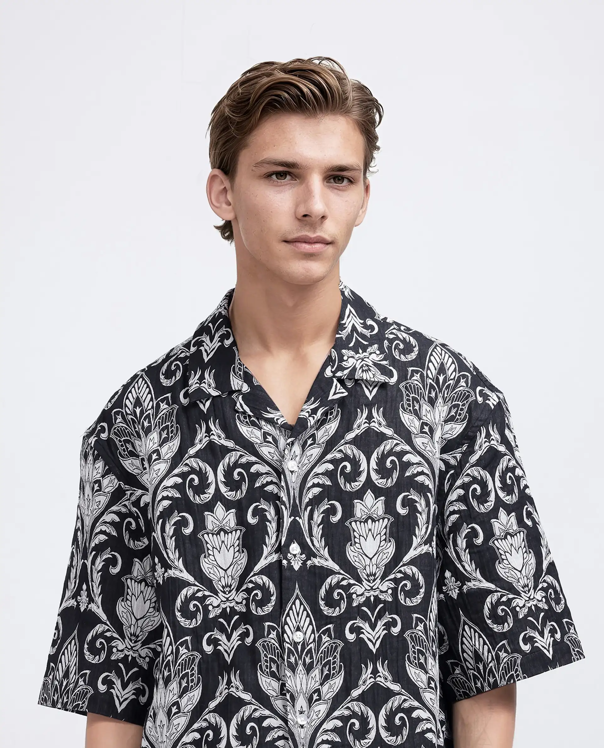 Rare Rabbit Men's Ble Black Cotton Blend Printed Boxy Fit Half Sleeve Cuban Collar Shirt - Image 6