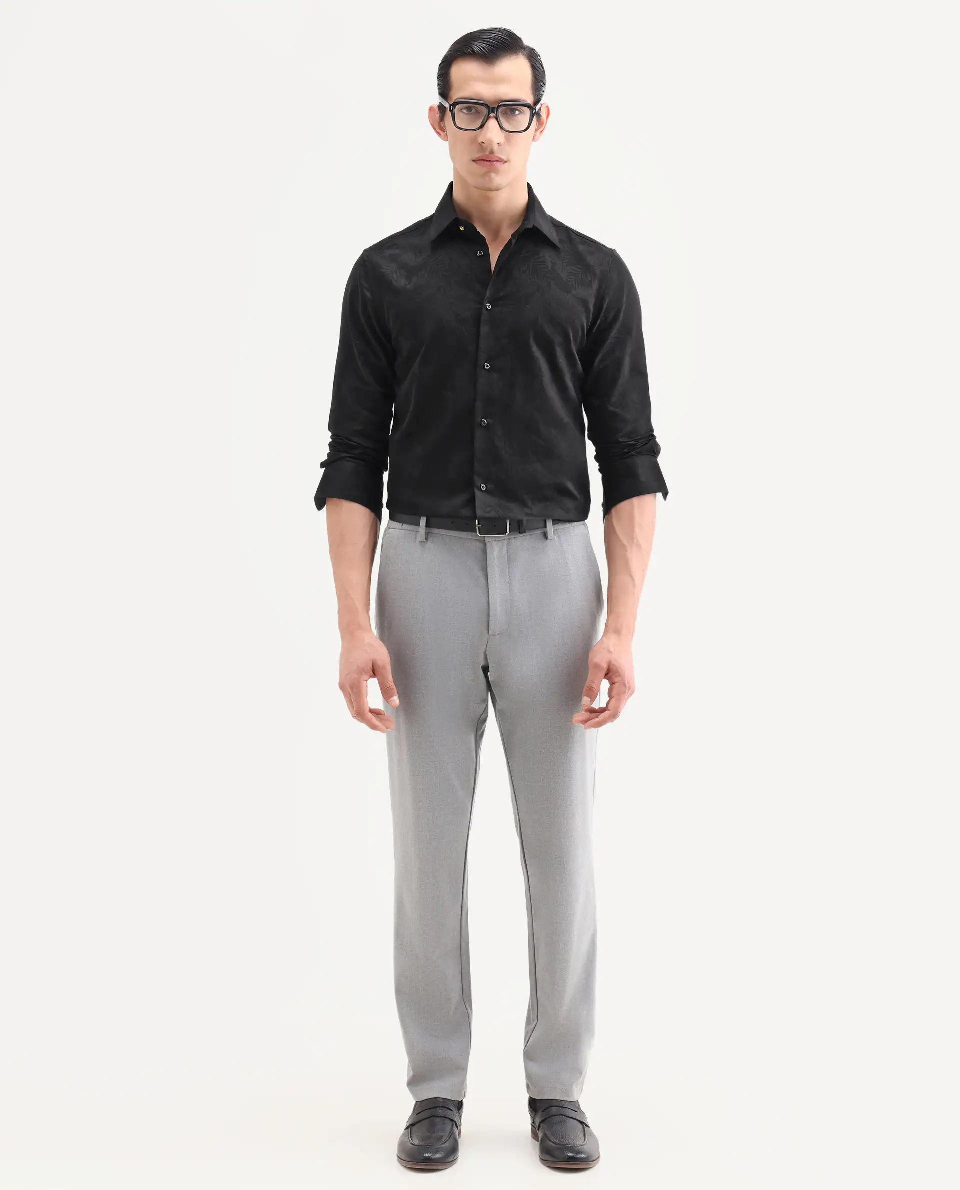 Rare Rabbit Men's Blen Black Cotton Fabric Full Sleeve Spread Collar Button Regular Jacquard Shirt - Image 2