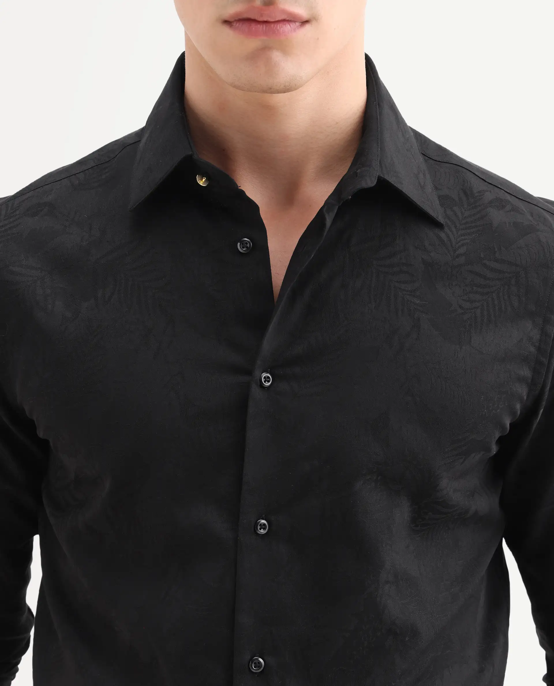 Rare Rabbit Men's Blen Black Cotton Fabric Full Sleeve Spread Collar Button Regular Jacquard Shirt - Image 3