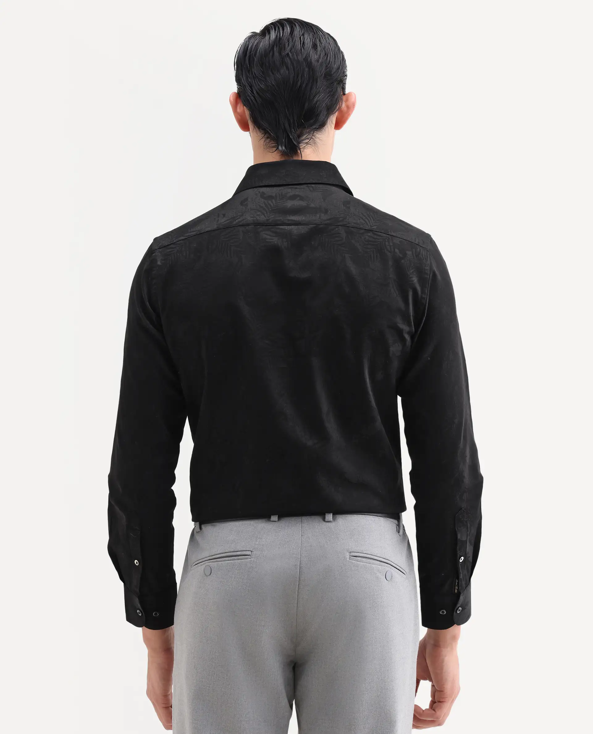 Rare Rabbit Men's Blen Black Cotton Fabric Full Sleeve Spread Collar Button Regular Jacquard Shirt - Image 7