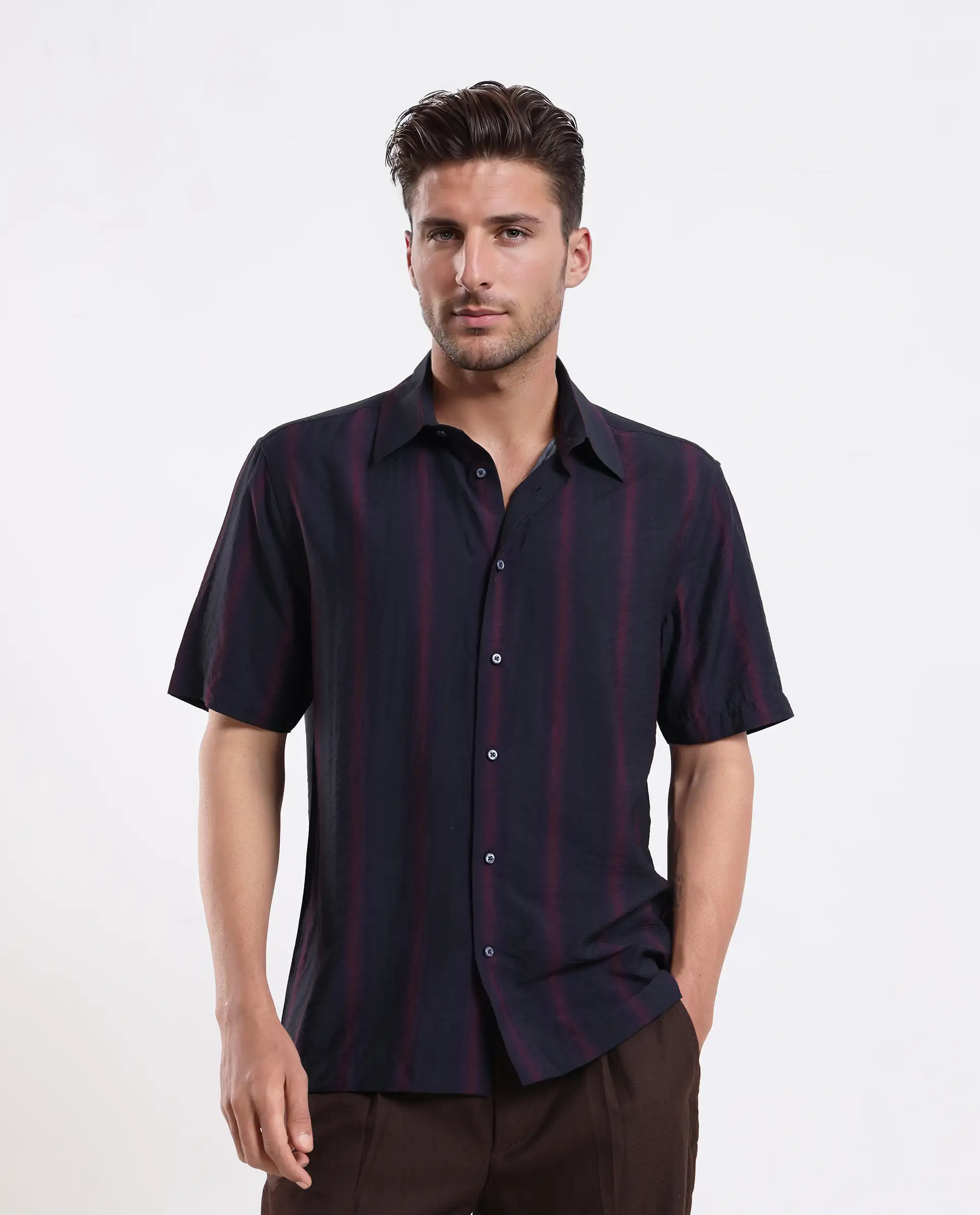Rare Rabbit Men's Blen Black Viscose Blend Fabric Half Sleeve Spread Collar Ombre Print Shirt - Image 4
