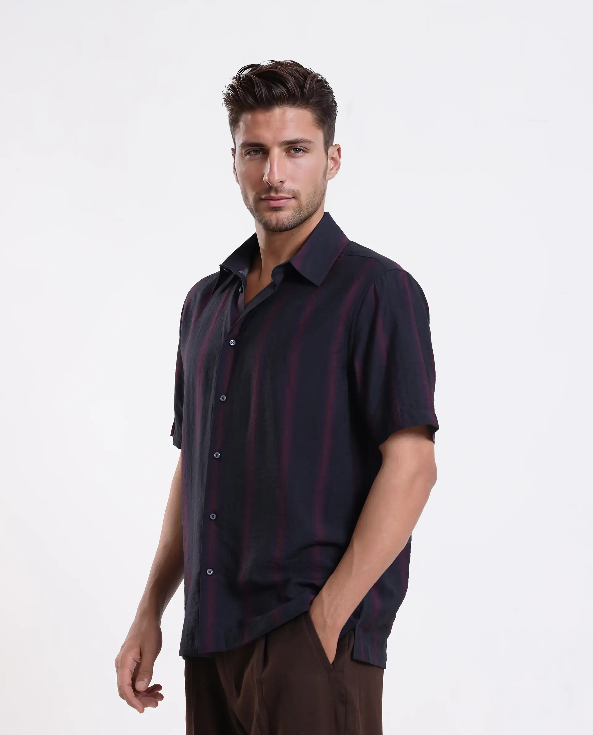Rare Rabbit Men's Blen Black Viscose Blend Fabric Half Sleeve Spread Collar Ombre Print Shirt - Image 5