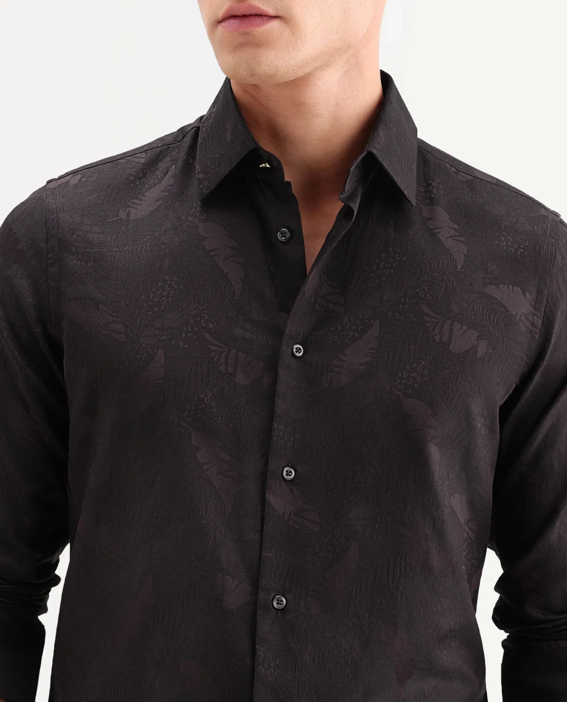 Rare Rabbit Men's Blen Maroon Cotton Fabric Full Sleeve Spread Collar Button Regular Fit Jacquard Shirt - Image 3