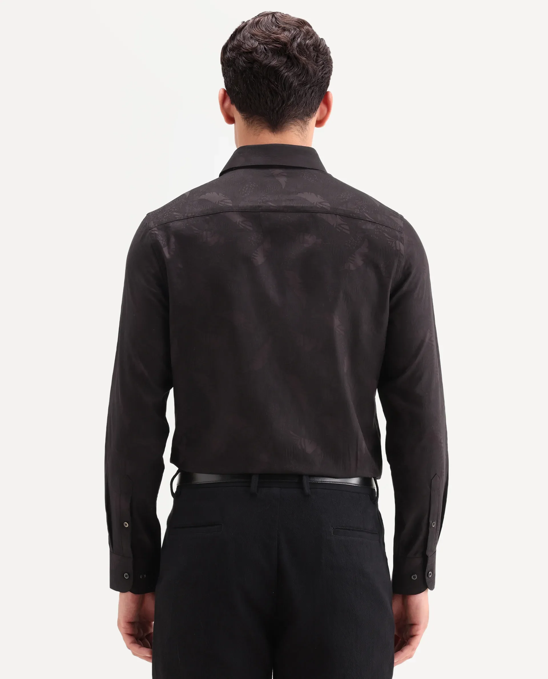 Rare Rabbit Men's Blen Maroon Cotton Fabric Full Sleeve Spread Collar Button Regular Fit Jacquard Shirt - Image 7