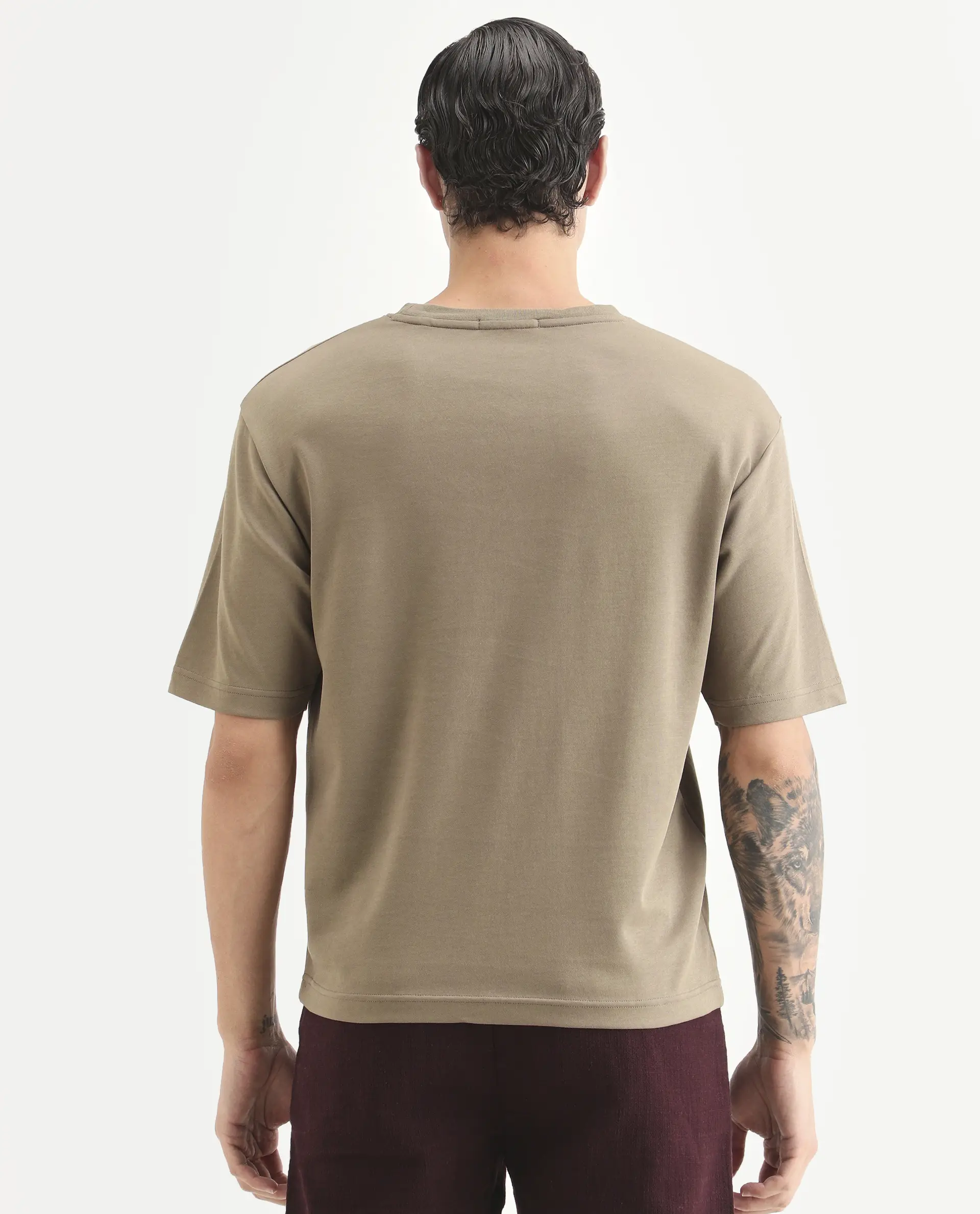 Rare Rabbit Men's Blend Light Olive Cotton Blend Fabric Half Sleeve Crew Neck Oversize Graphic Print T-Shirt - Image 7