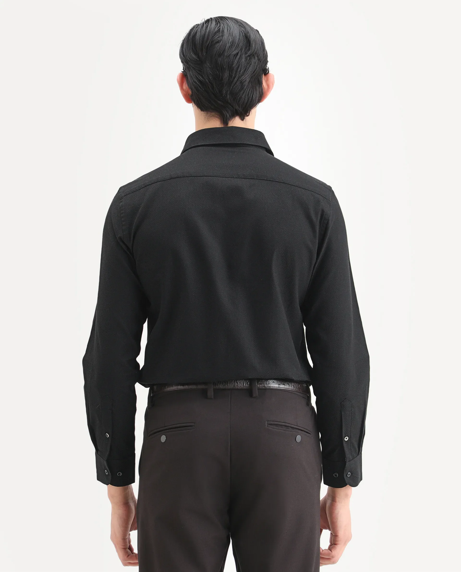 Rare Rabbit Men's Blene Black Cotton Full Sleeve Spread Collar Regular Fit Plain Shirt - Image 7