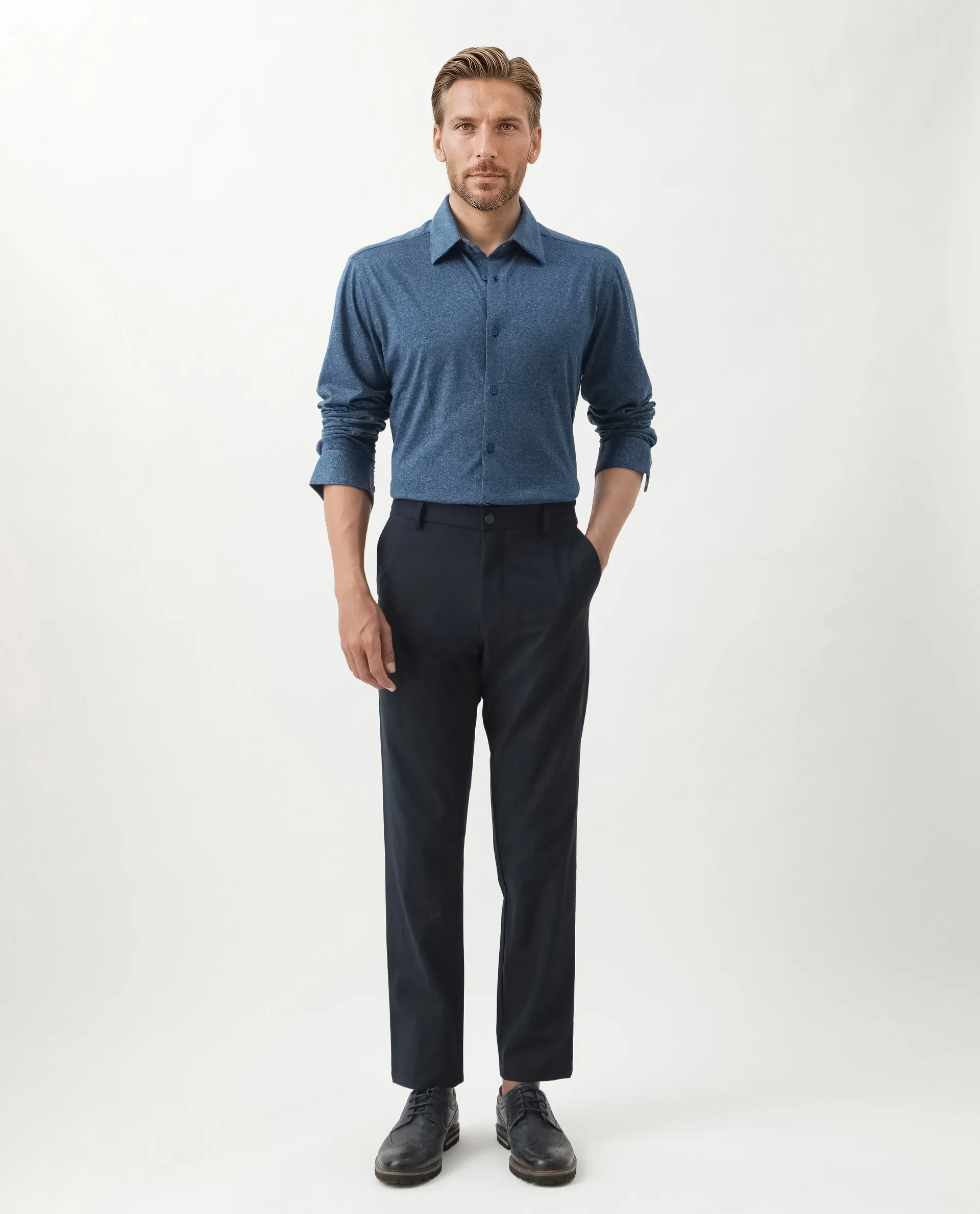 Rare Rabbit Men's Bler Blue Cotton Blend Plain Regular Fit Full Sleeve Collared Shirt - Image 2