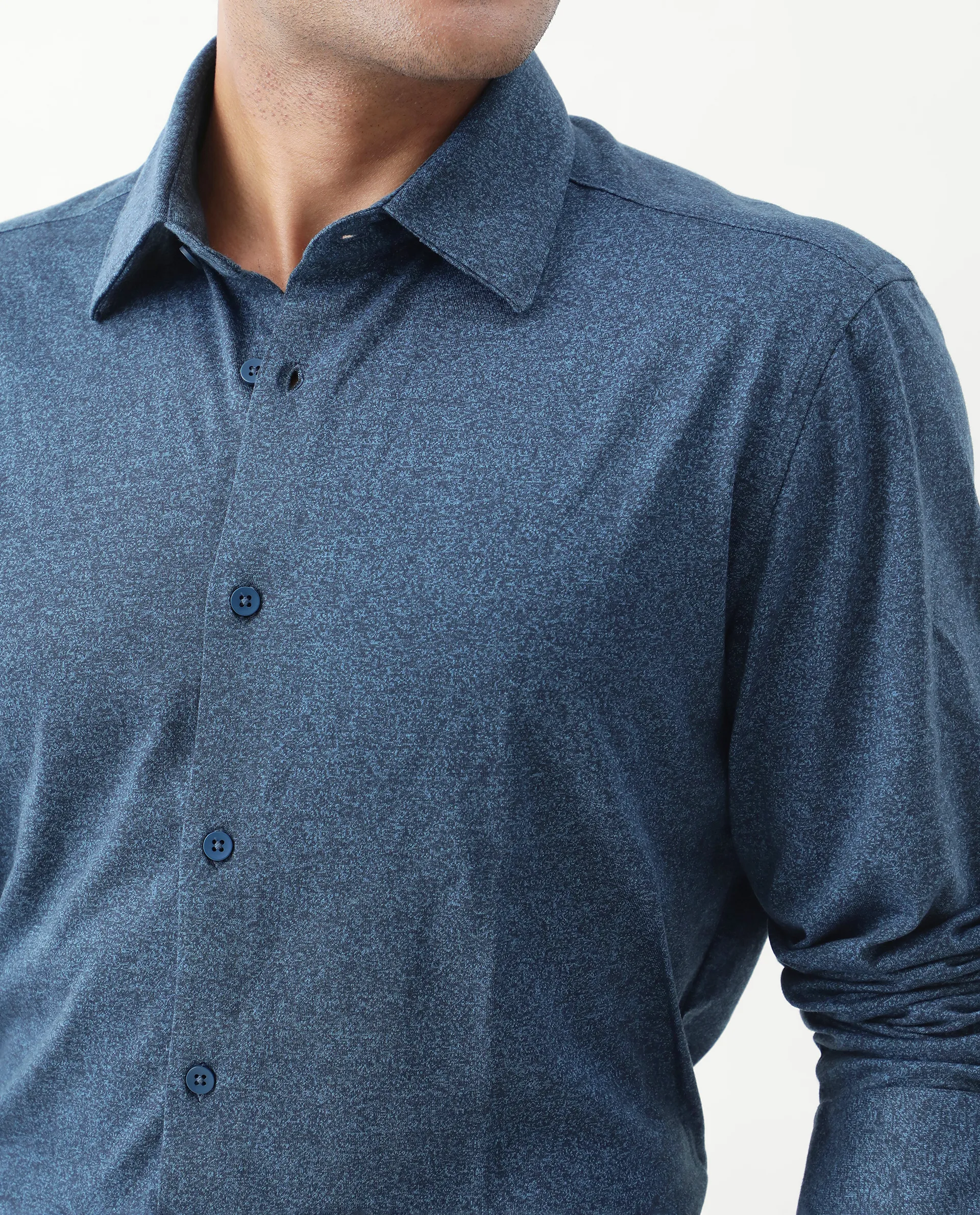 Rare Rabbit Men's Bler Blue Cotton Blend Plain Regular Fit Full Sleeve Collared Shirt - Image 4