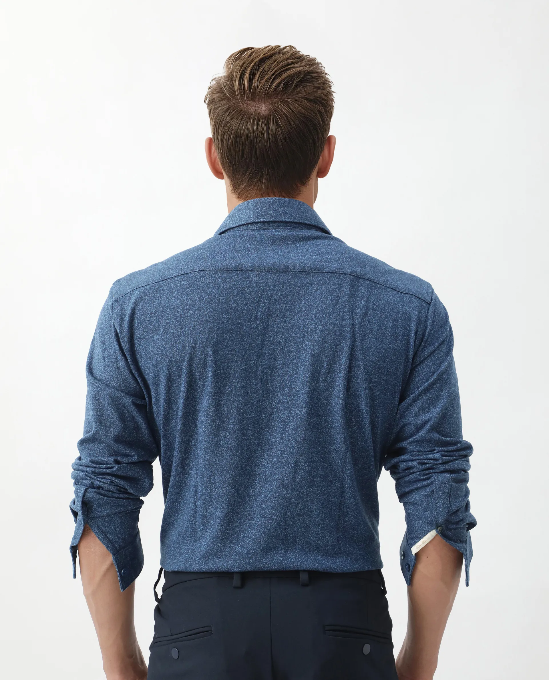 Rare Rabbit Men's Bler Blue Cotton Blend Plain Regular Fit Full Sleeve Collared Shirt - Image 5