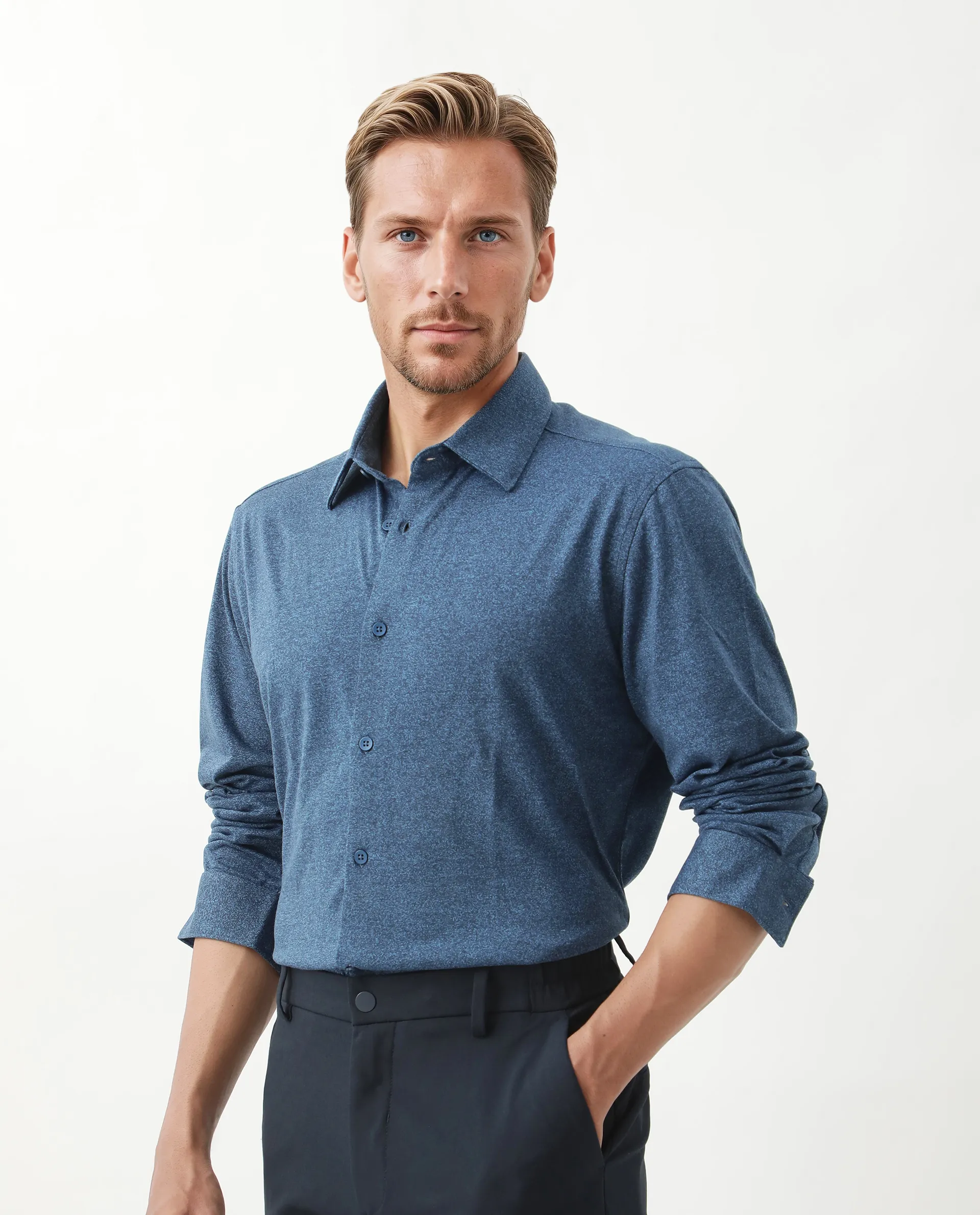 Rare Rabbit Men's Bler Blue Cotton Blend Plain Regular Fit Full Sleeve Collared Shirt - Image 7