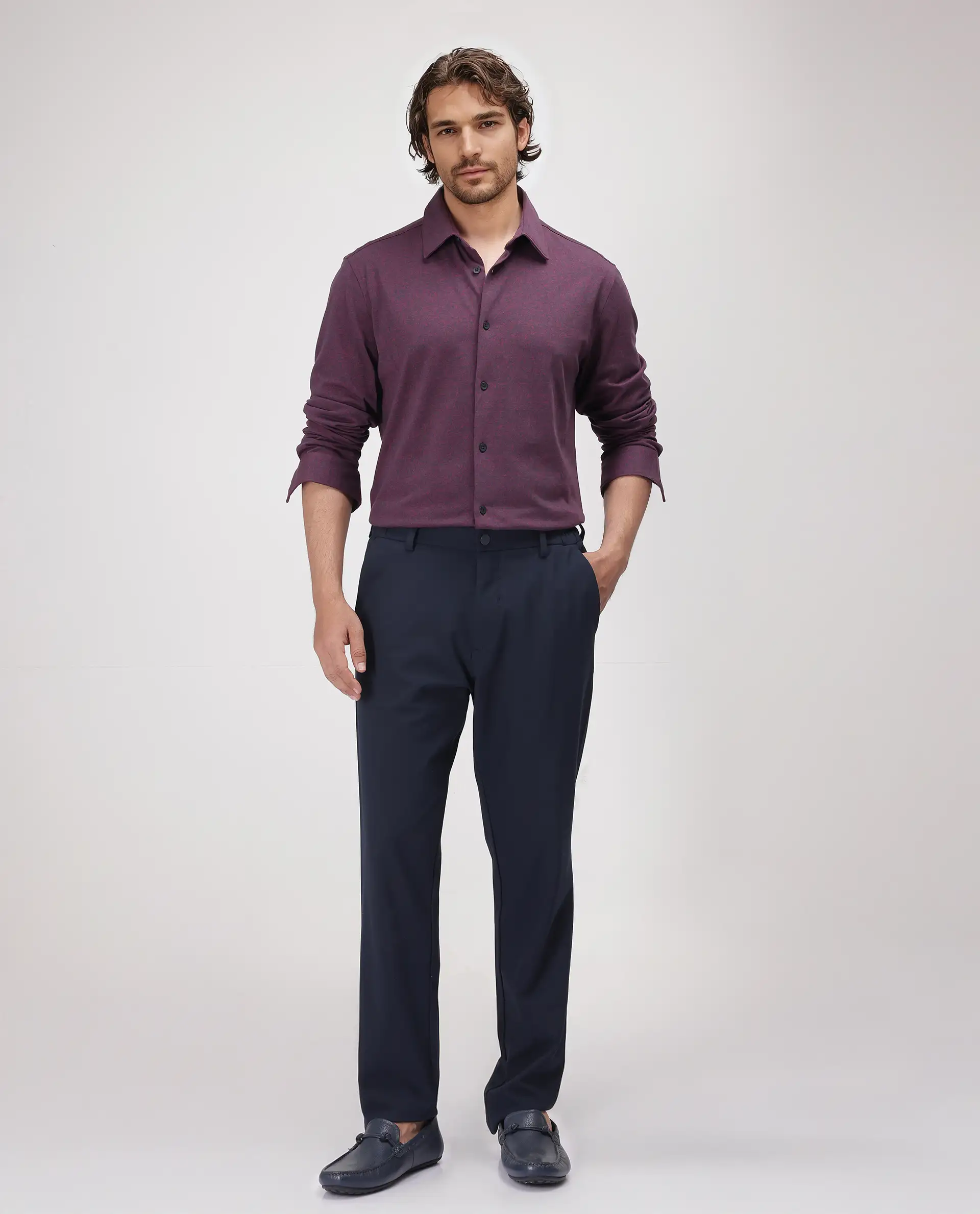 Rare Rabbit Men's Bler Maroon Cotton Blend Plain Regular Fit Full Sleeve Collared Shirt - Image 2