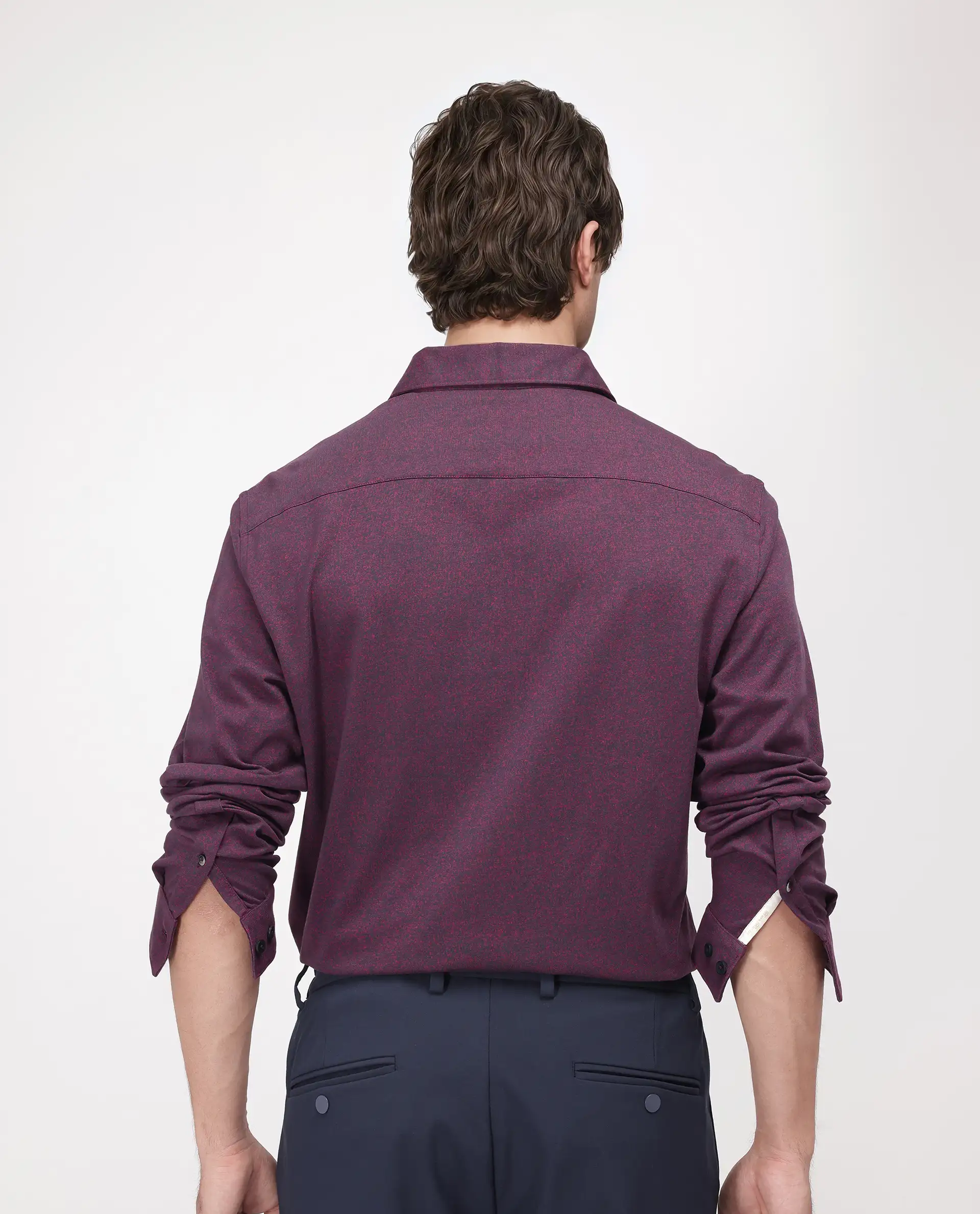Rare Rabbit Men's Bler Maroon Cotton Blend Plain Regular Fit Full Sleeve Collared Shirt - Image 4