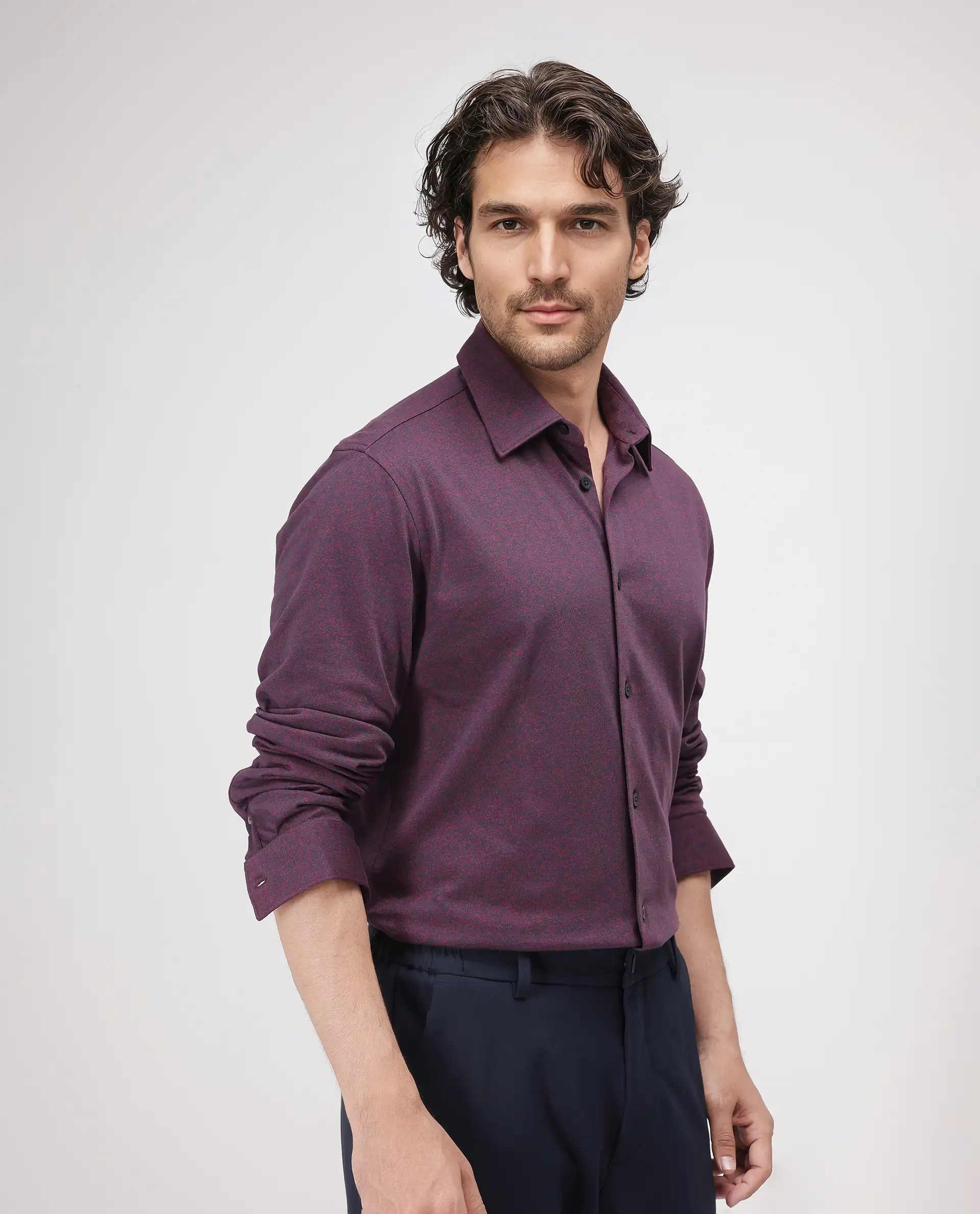 Rare Rabbit Men's Bler Maroon Cotton Blend Plain Regular Fit Full Sleeve Collared Shirt - Image 6