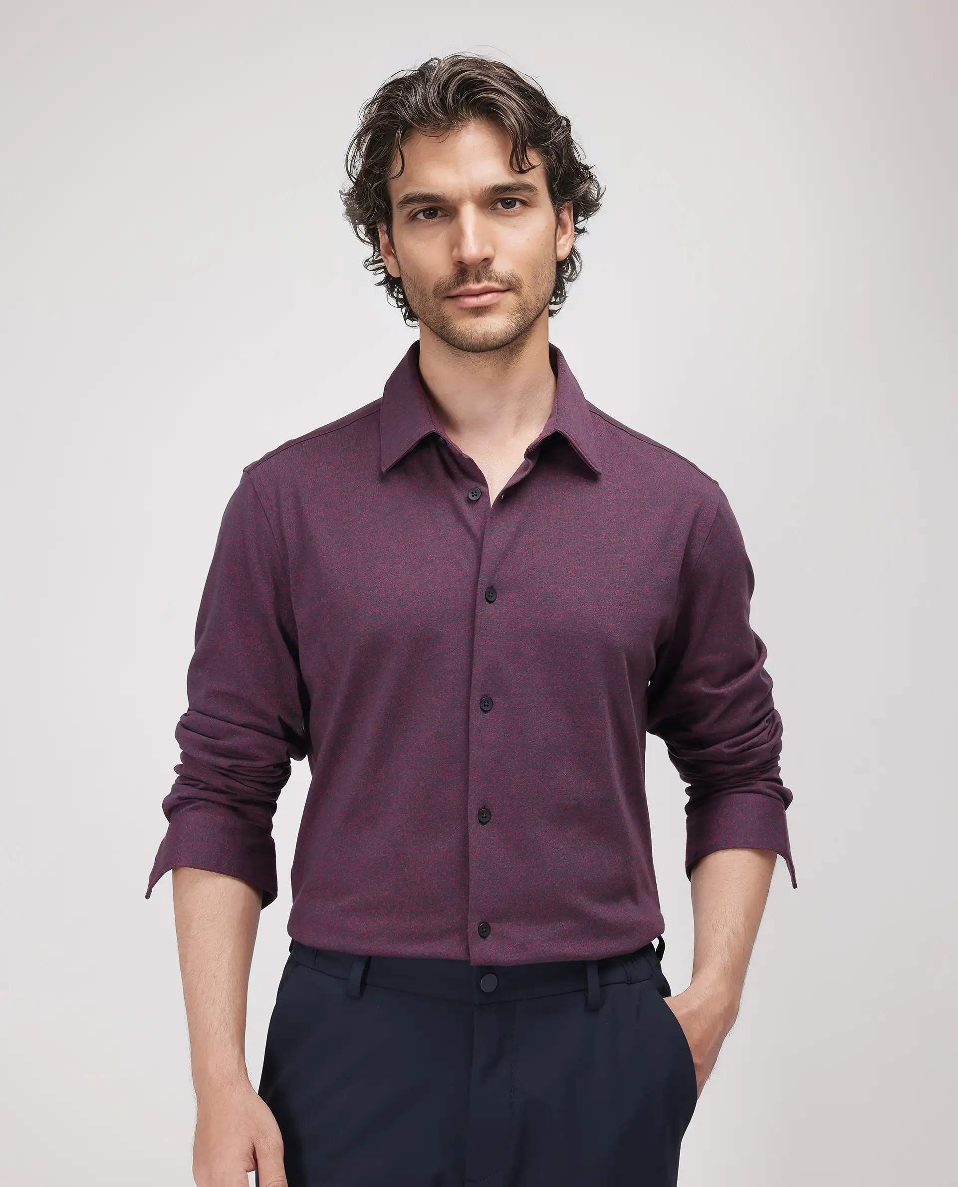 Rare Rabbit Men's Bler Maroon Cotton Blend Plain Regular Fit Full Sleeve Collared Shirt - Image 8