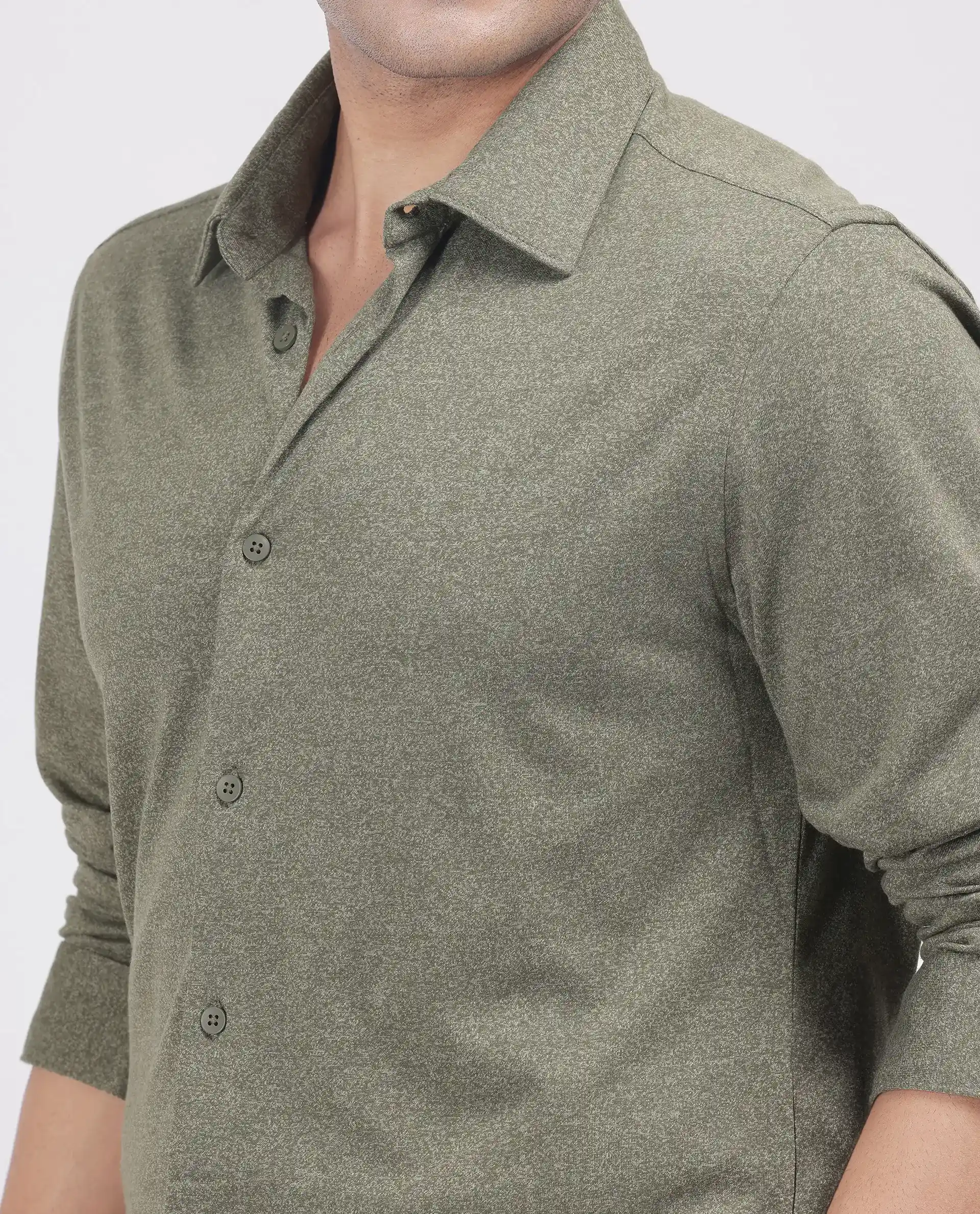 Rare Rabbit Men's Bler Olive Cotton Blend Plain Regular Fit Full Sleeve Collared Shirt - Image 4