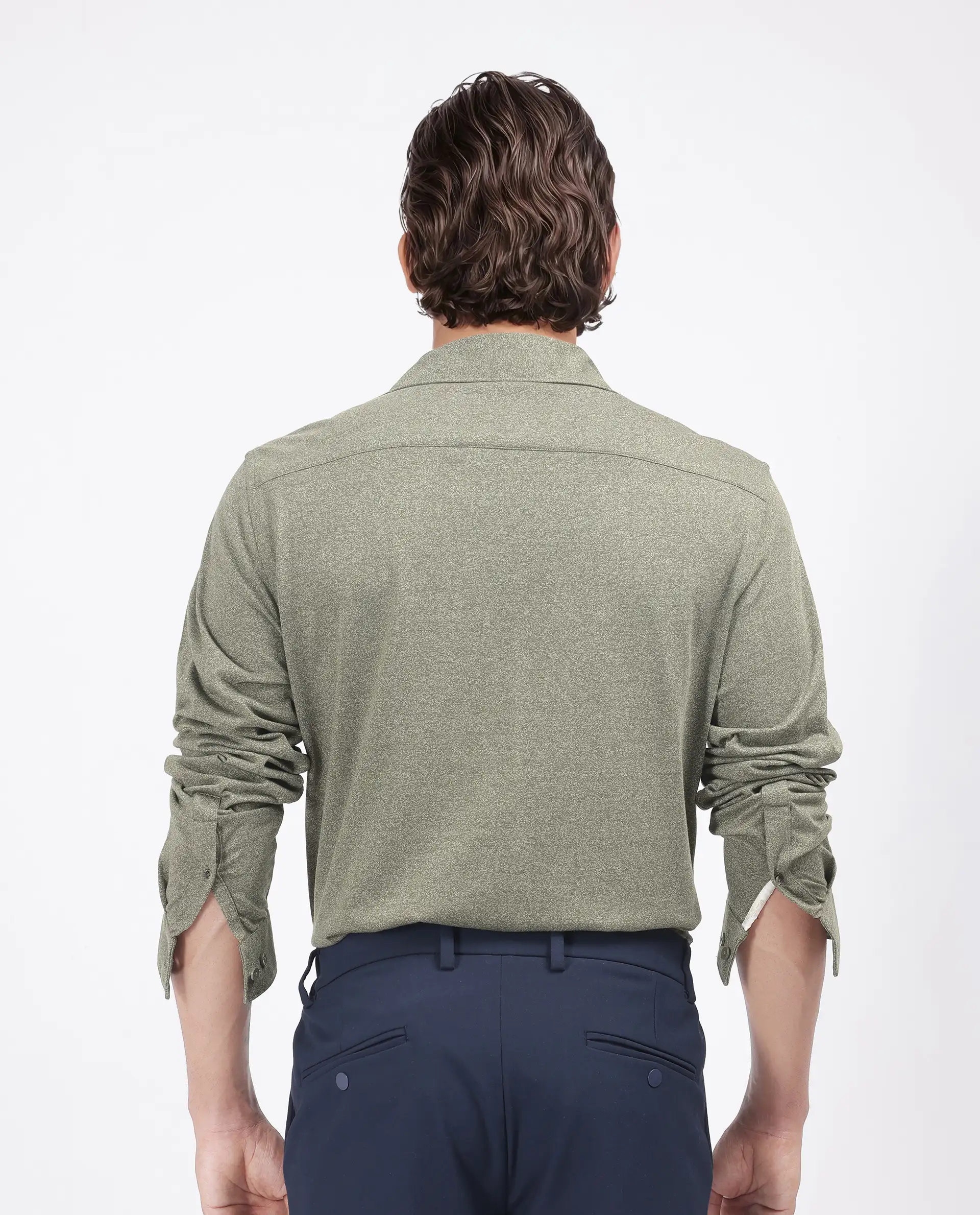 Rare Rabbit Men's Bler Olive Cotton Blend Plain Regular Fit Full Sleeve Collared Shirt - Image 5