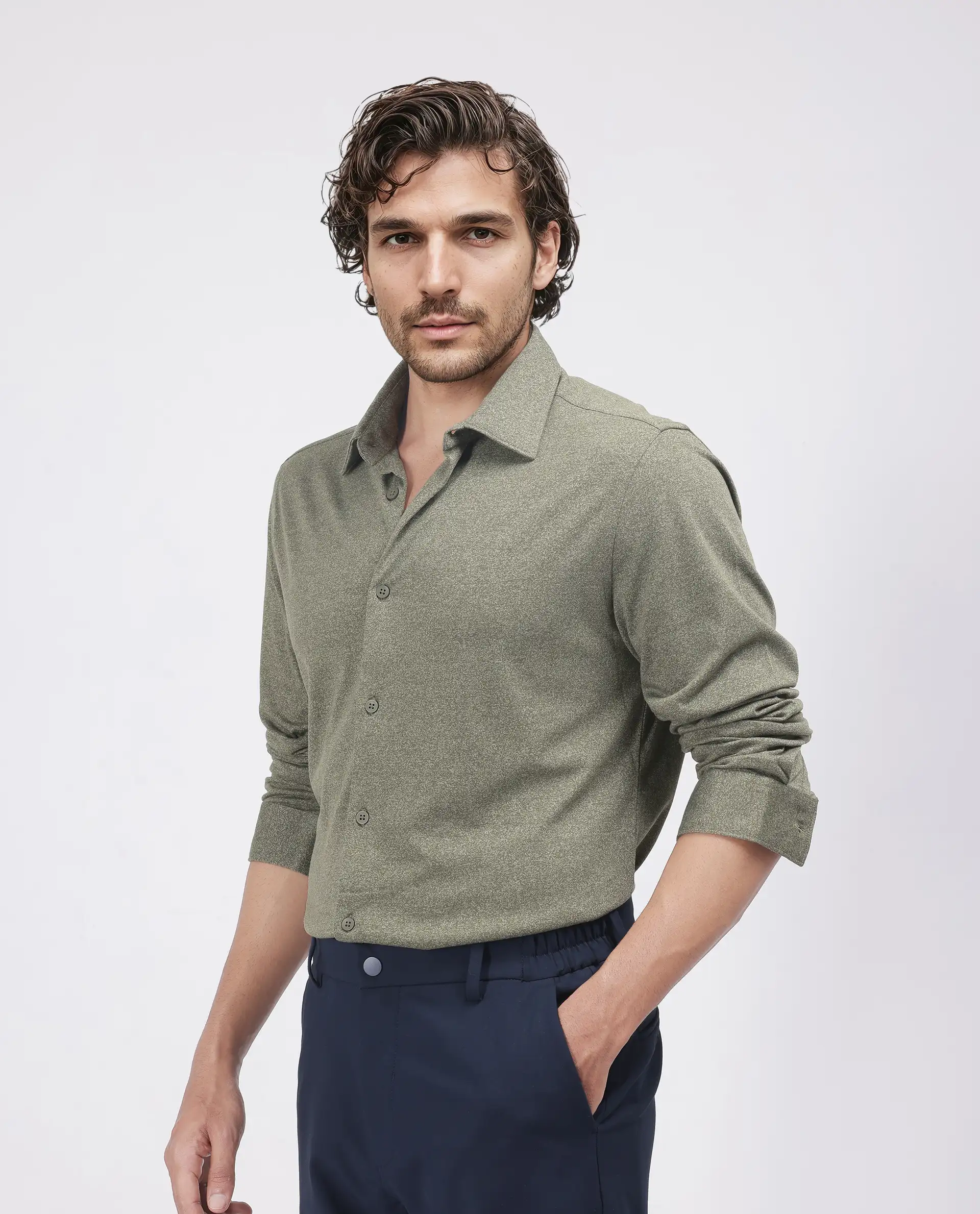 Rare Rabbit Men's Bler Olive Cotton Blend Plain Regular Fit Full Sleeve Collared Shirt - Image 6