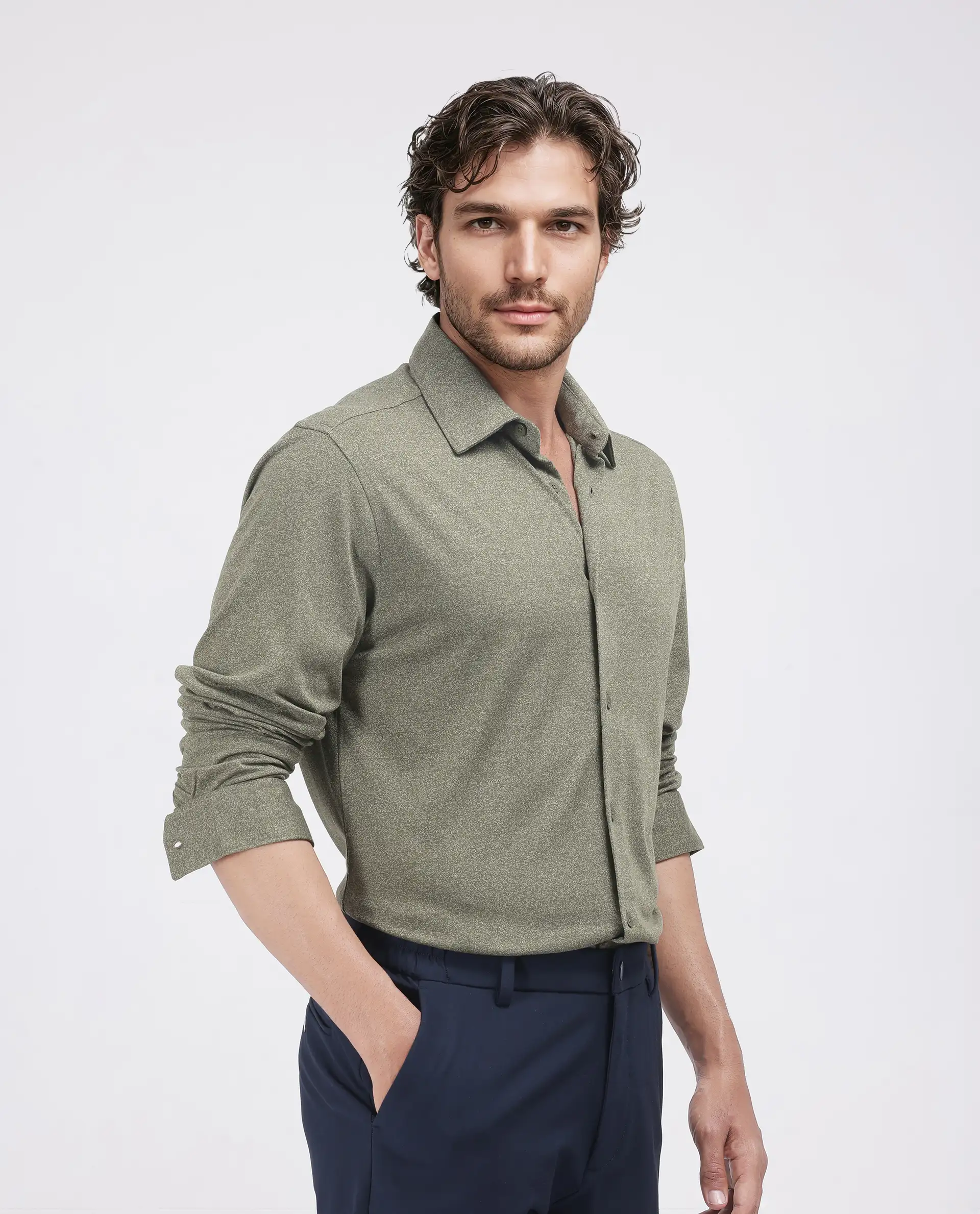 Rare Rabbit Men's Bler Olive Cotton Blend Plain Regular Fit Full Sleeve Collared Shirt - Image 7