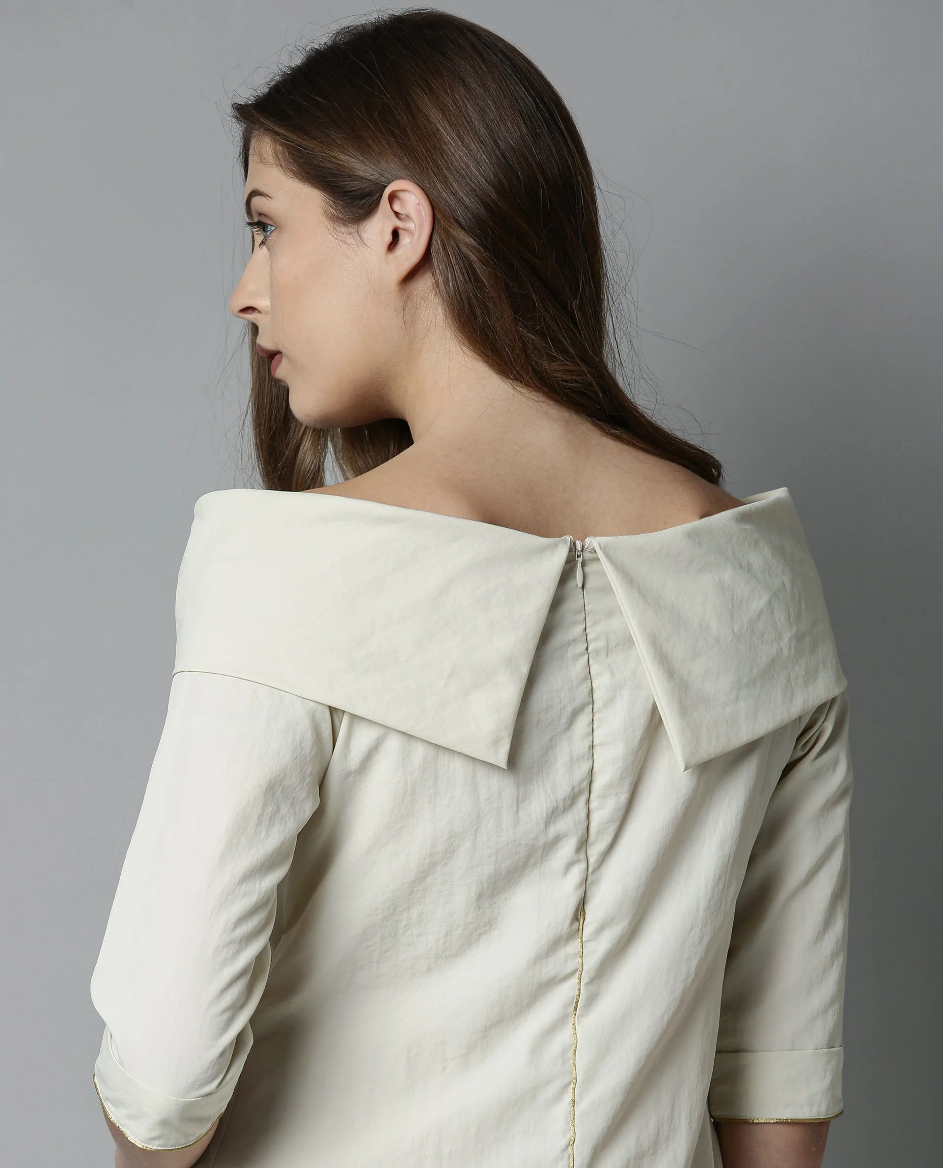 Rareism Women Bless Beige Dress Full Sleeves Solid - Image 4