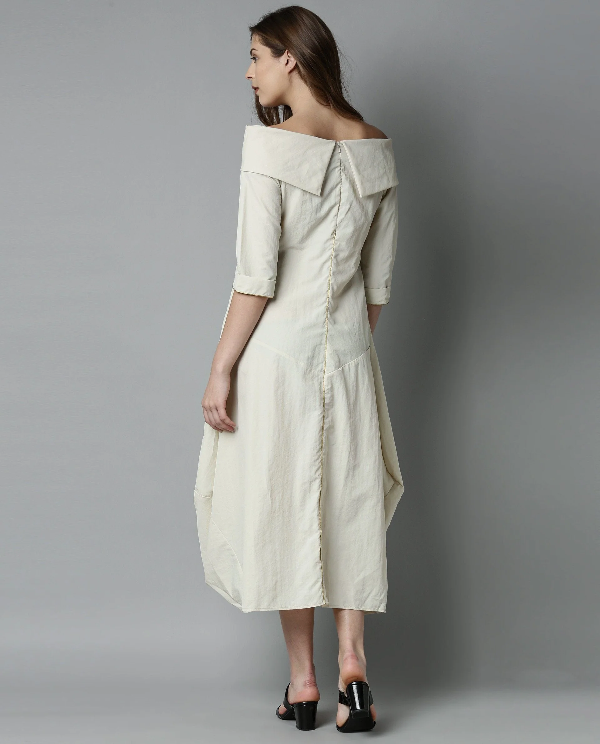 Rareism Women Bless Beige Dress Full Sleeves Solid - Image 5
