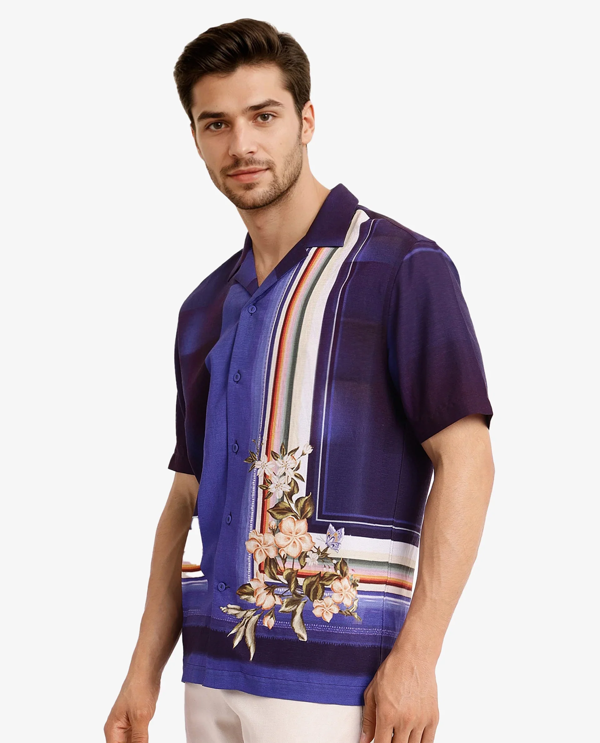 Rare Rabbit Men's Blib Blue Viscose Floral Print Boxy Fit Half Sleeve Cuban Collar Shirt - Image 5