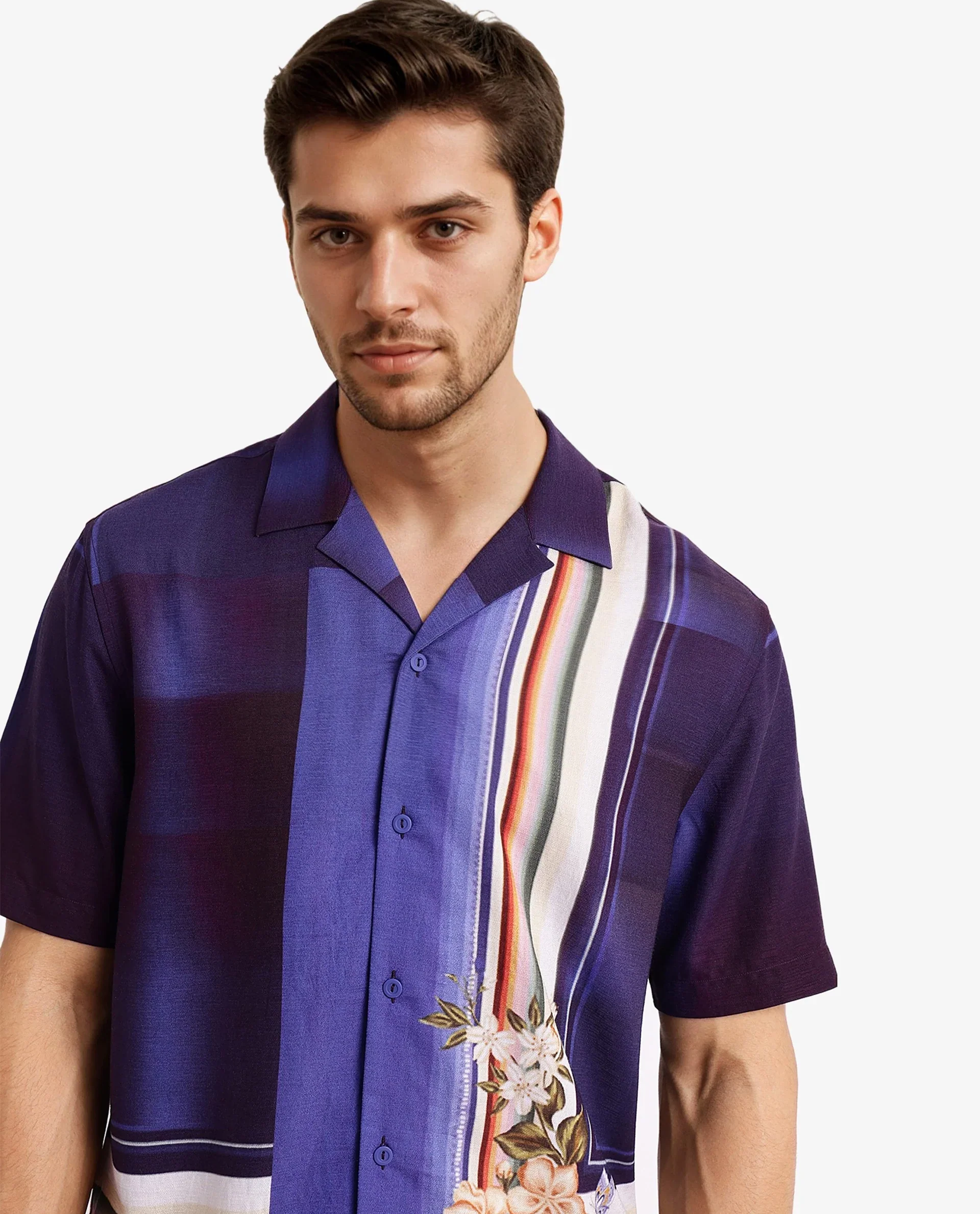 Rare Rabbit Men's Blib Blue Viscose Floral Print Boxy Fit Half Sleeve Cuban Collar Shirt - Image 6