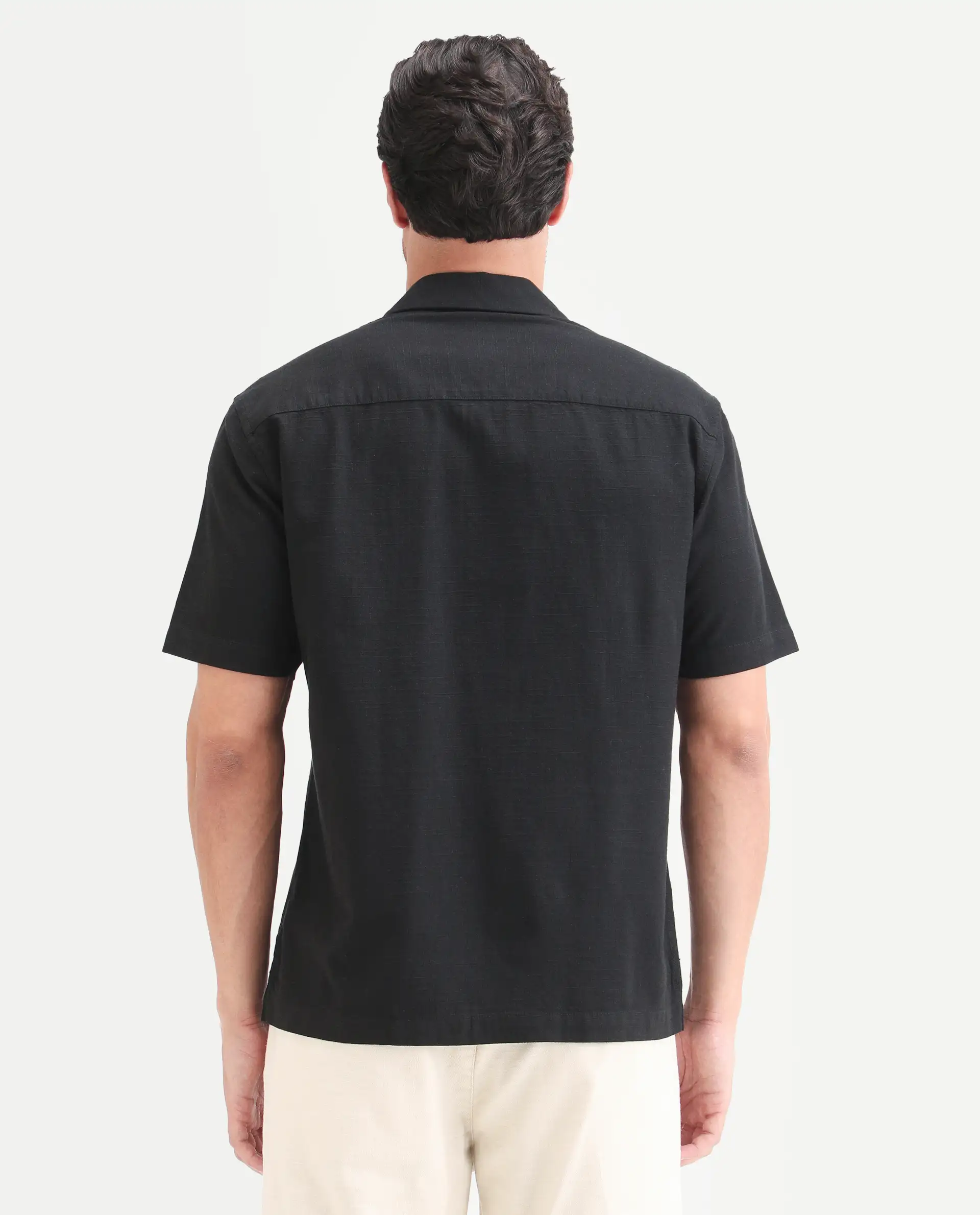 Rare Rabbit Men's Blig Black Cotton Blend Fabric Half Sleeve Cuban Collar Relaxed Fit Embroidered Shirt - Image 7