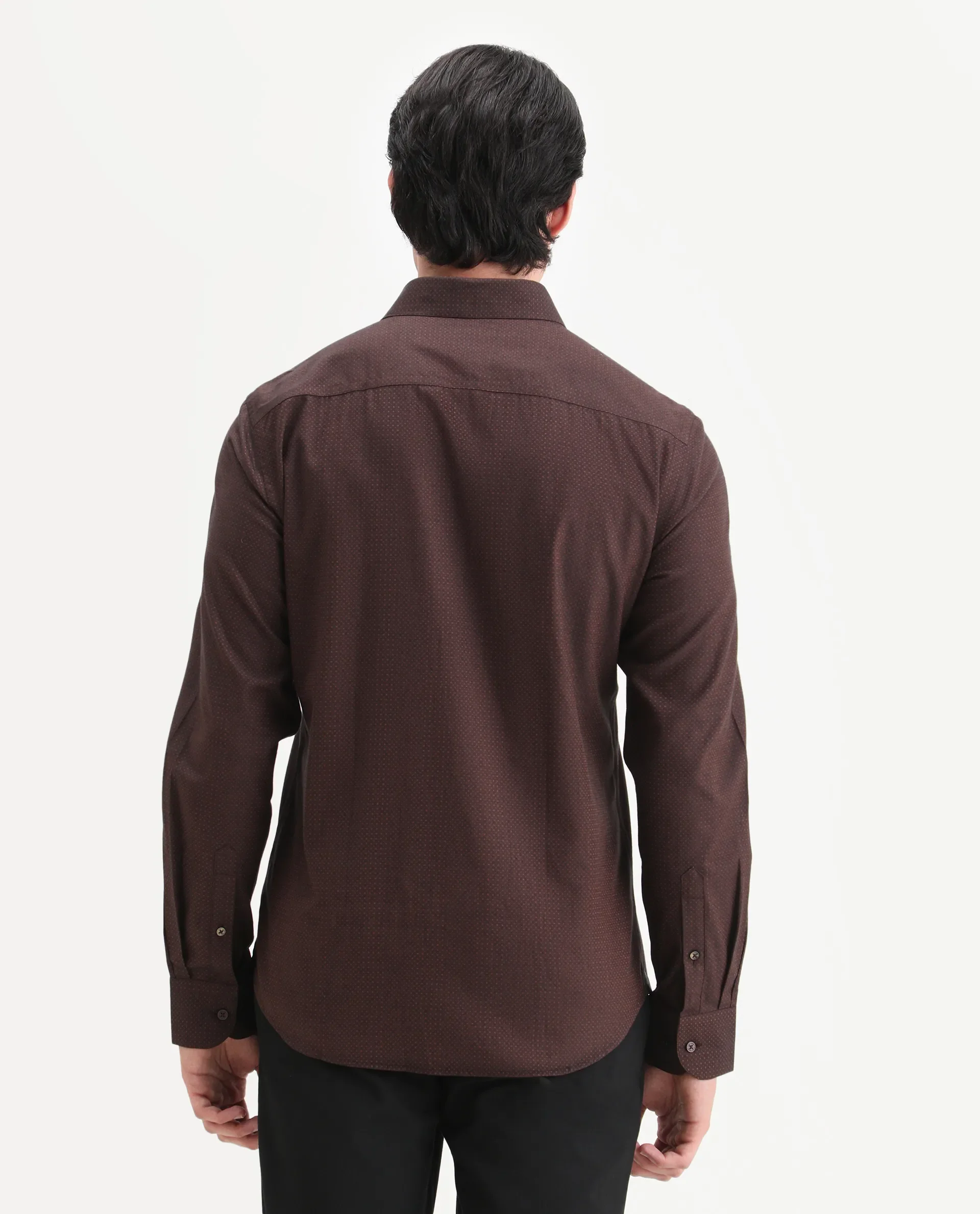 Rare Rabbit Men's Blin Brown Cotton Blend Spread Collar Regular Fit Jacquard Shirt - Image 7