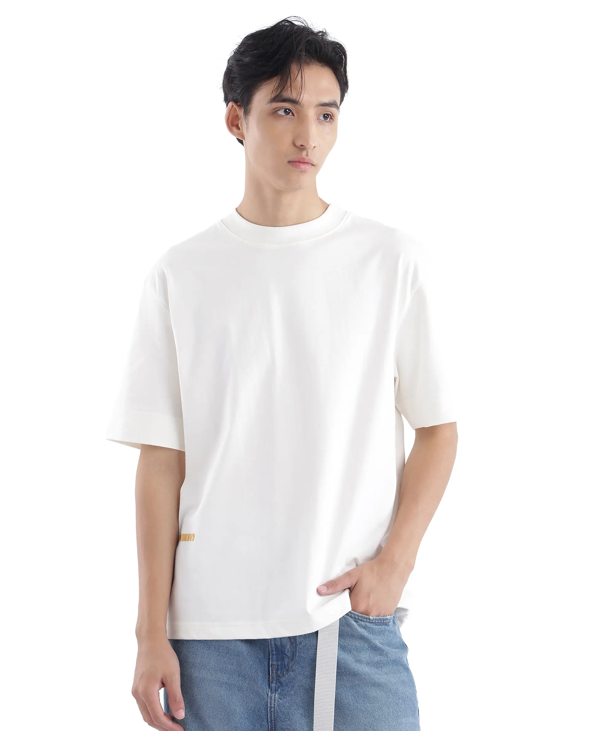 Rare Rabbit Men's Blin Off White Cotton Graphic Print Oversized Fit Half Sleeve Crew Neck T-Shirt - Image 2