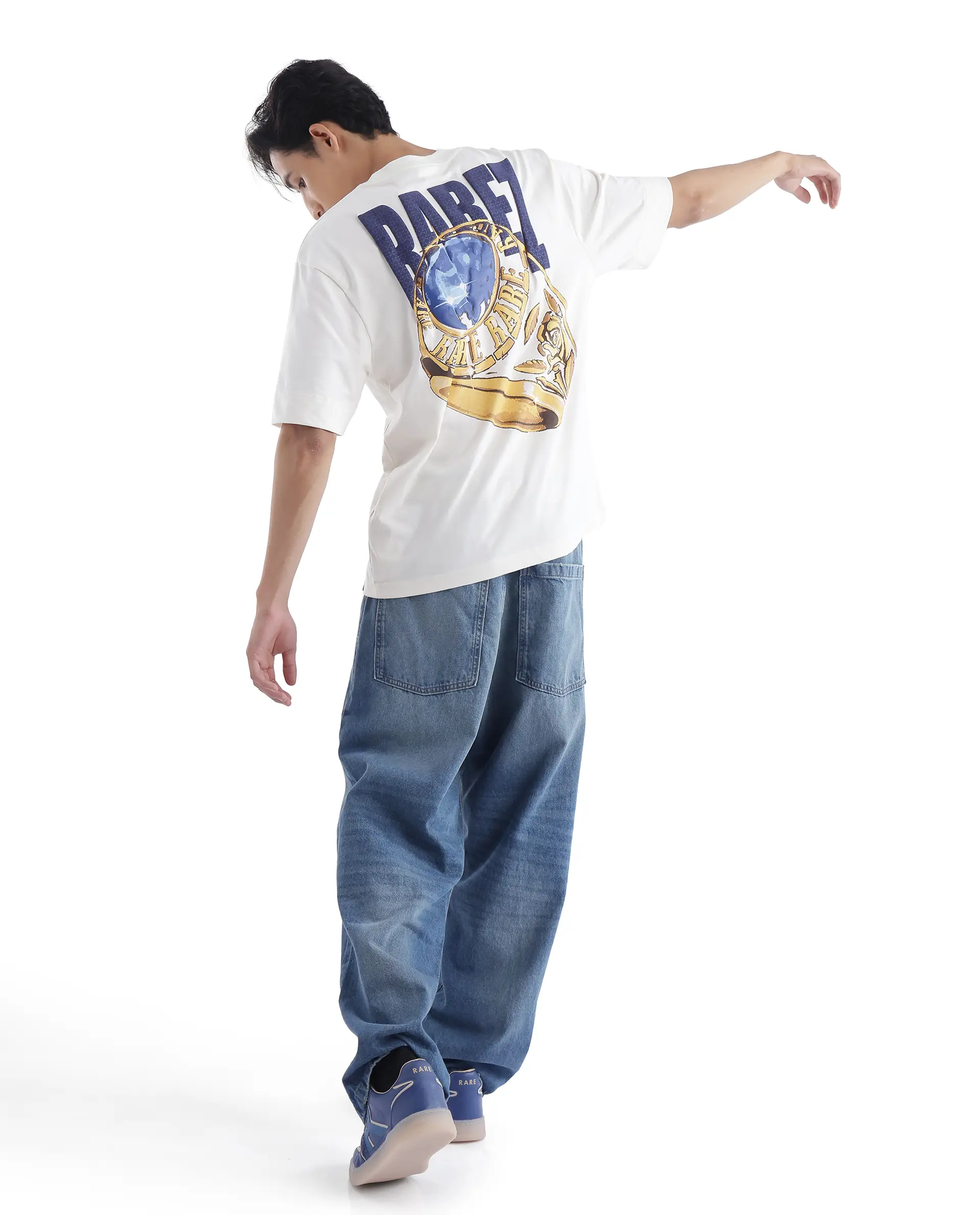 Rare Rabbit Men's Blin Off White Cotton Graphic Print Oversized Fit Half Sleeve Crew Neck T-Shirt - Image 5