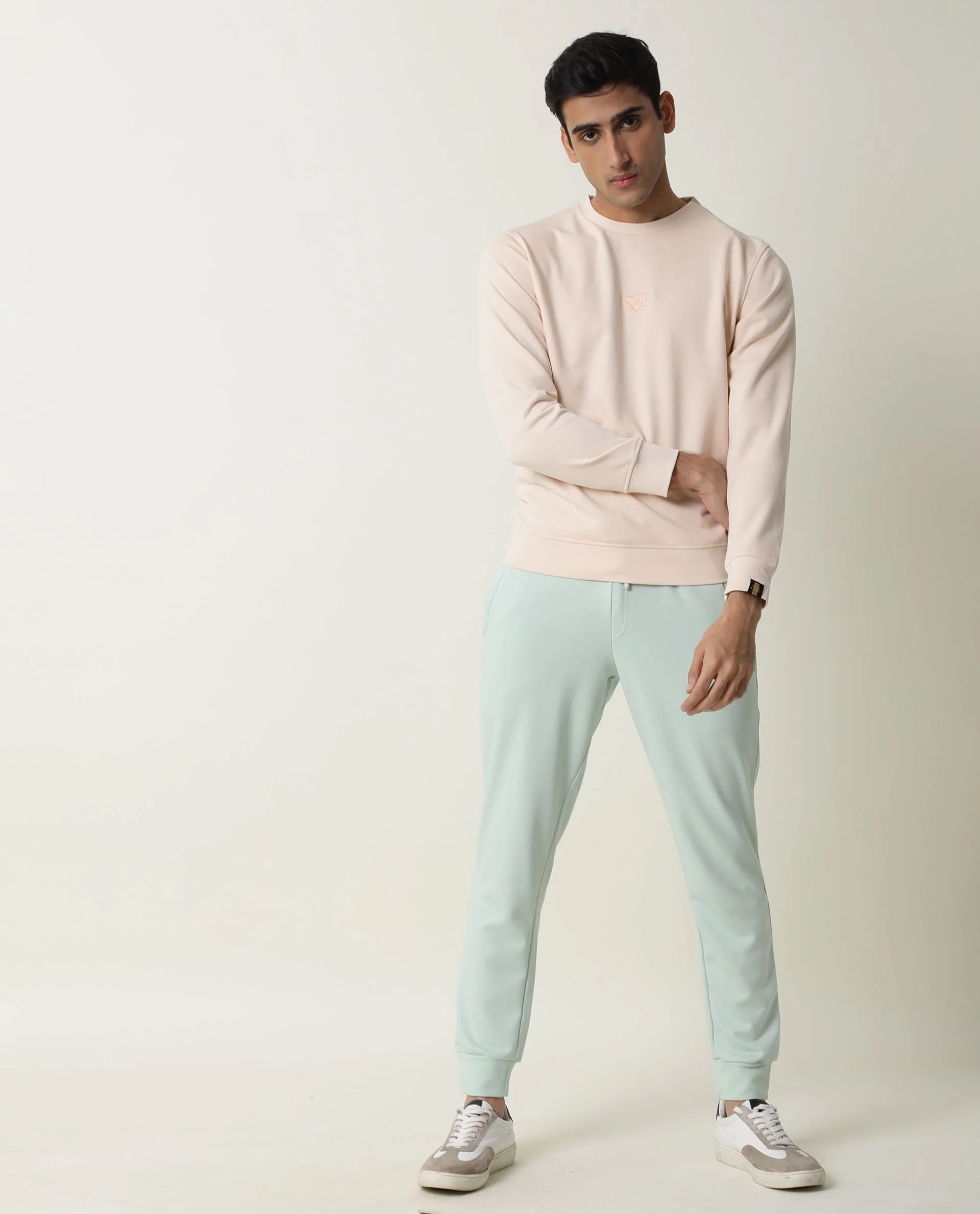 Rare Rabbit Men's Bliss Beige Cotton Plain Slim Fit Full Sleeve Crew Neck Sweatshirt - Image 2