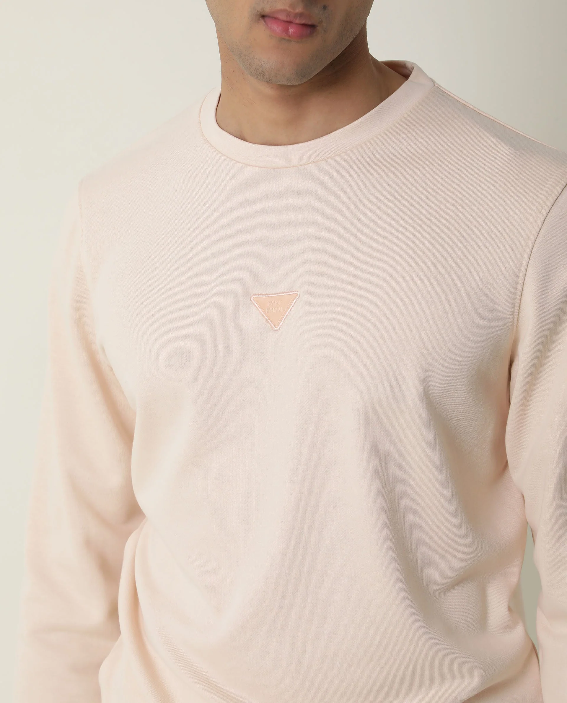 Rare Rabbit Men's Bliss Beige Cotton Plain Slim Fit Full Sleeve Crew Neck Sweatshirt - Image 5