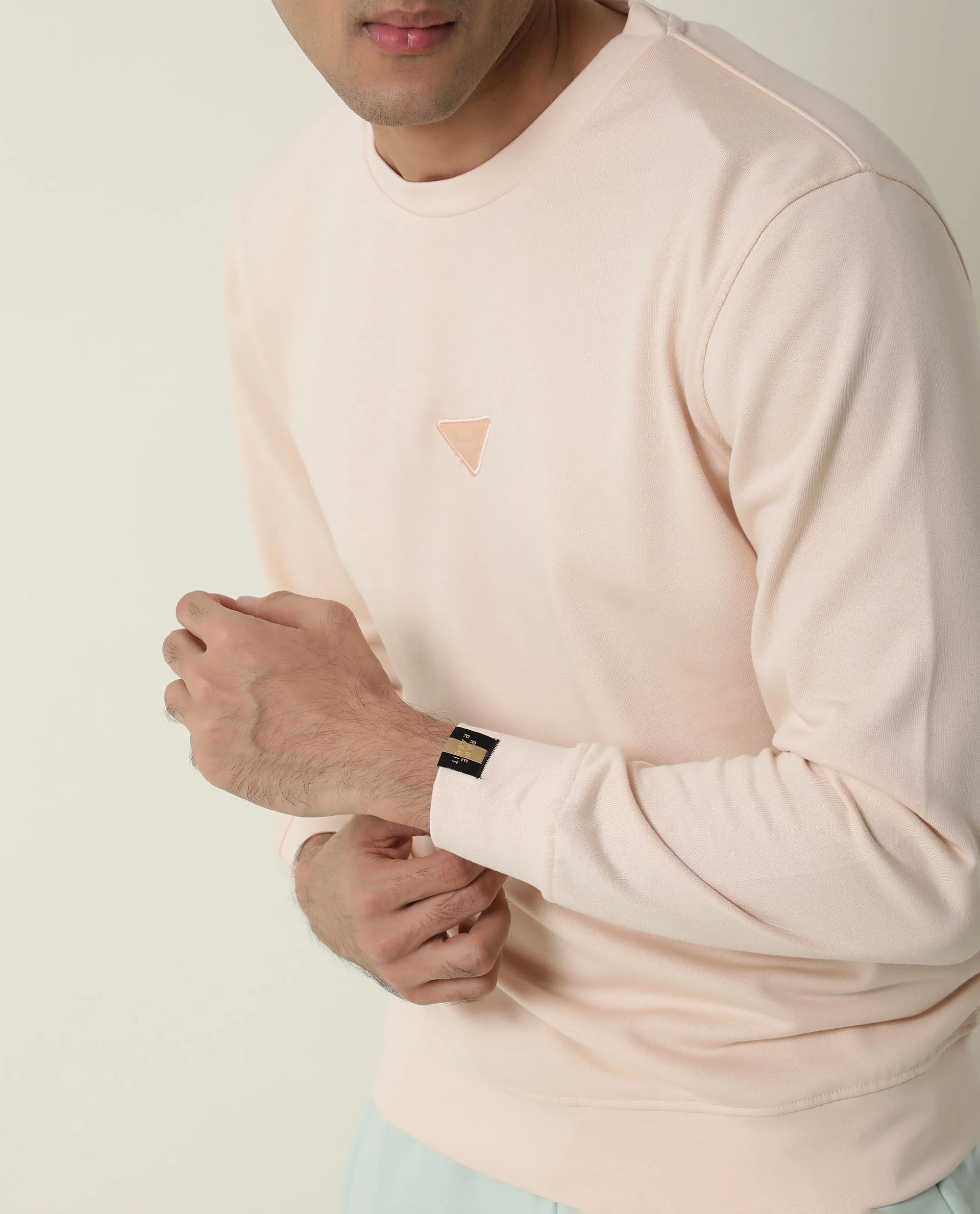 Rare Rabbit Men's Bliss Beige Cotton Plain Slim Fit Full Sleeve Crew Neck Sweatshirt - Image 7